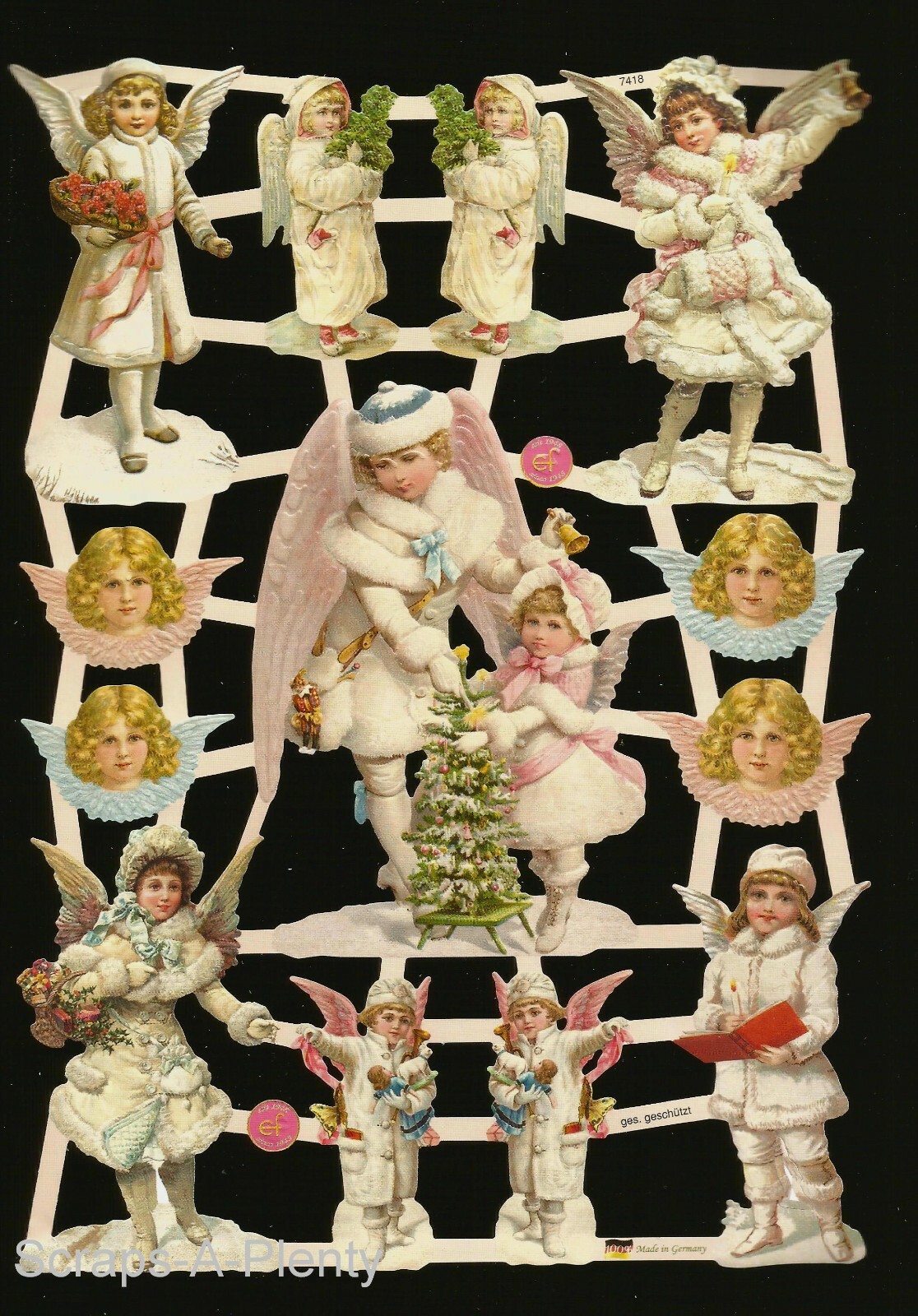 German Embossed Vintage Style Scrap Die Cut – Easter Christmas Angels EF7418