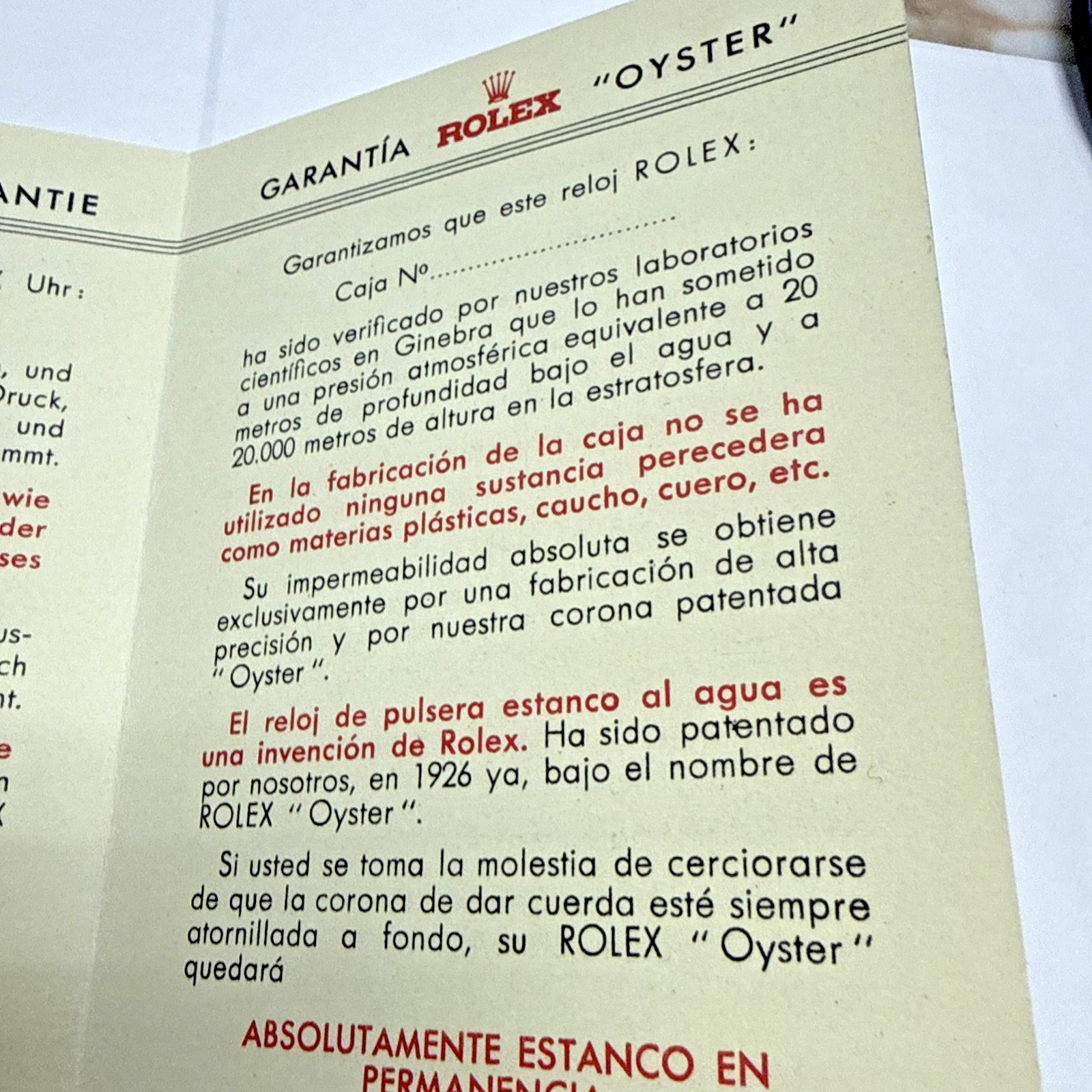 Rolex Vintage 1946 “Oyster Guarantee” Rare Blank Certificate In 4 Languages