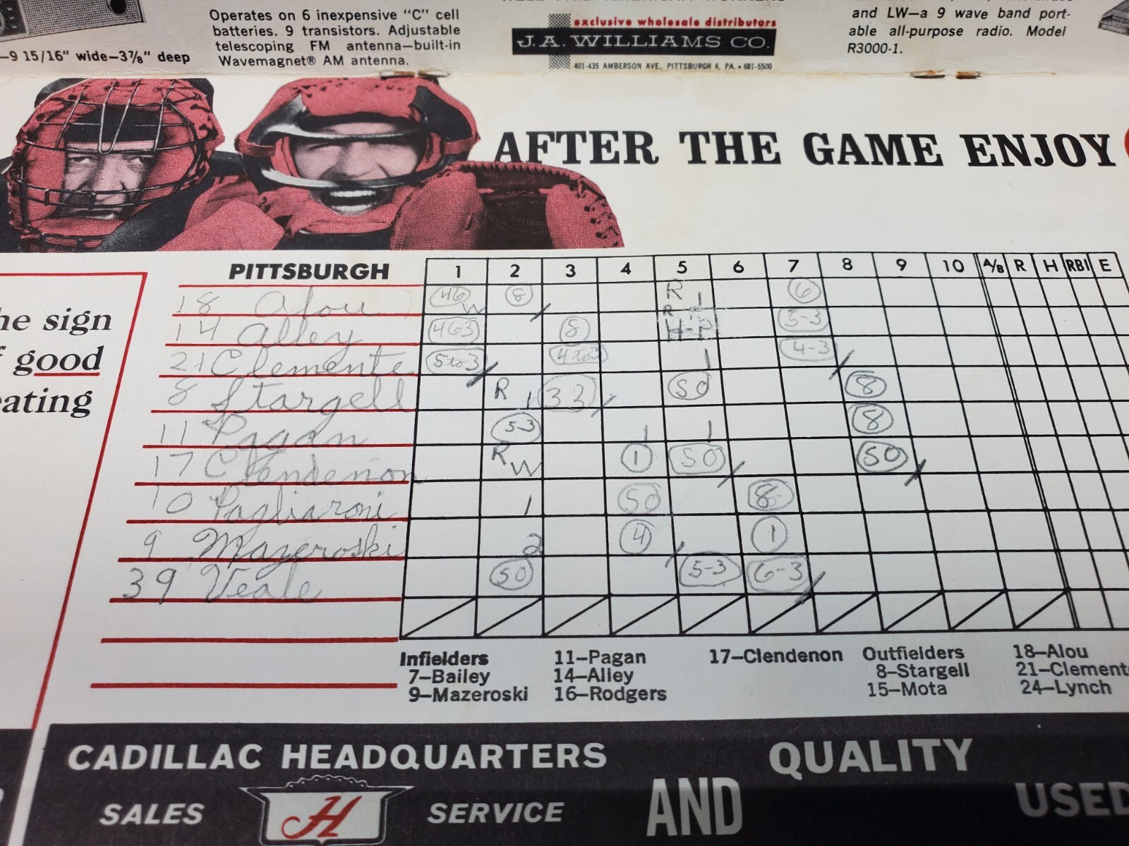 1966 Pittsburgh Pirates vs Houston Astros Scored Baseball Program / Score Card