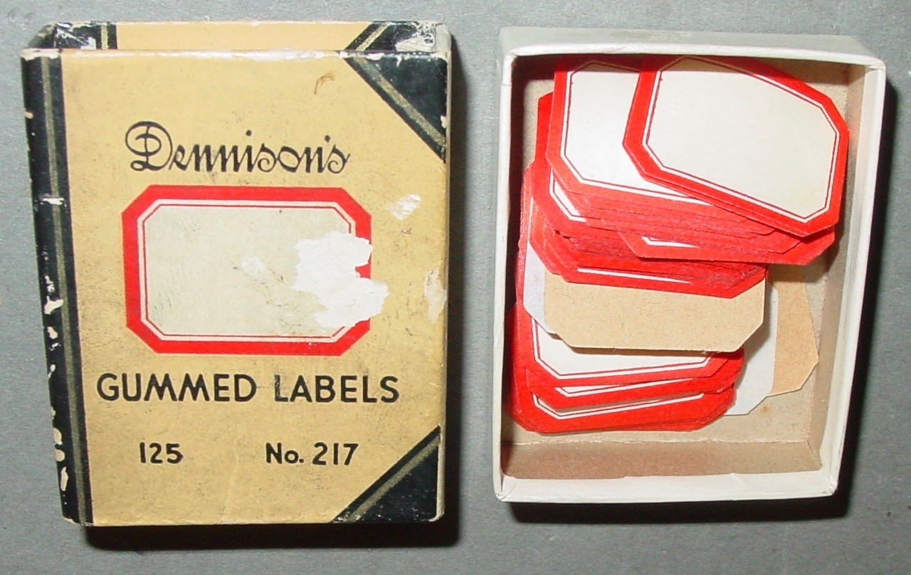 293 Vintage Dennison Gummed Red Border Bottle Craft Labels #217 #209 Mix NOS USA