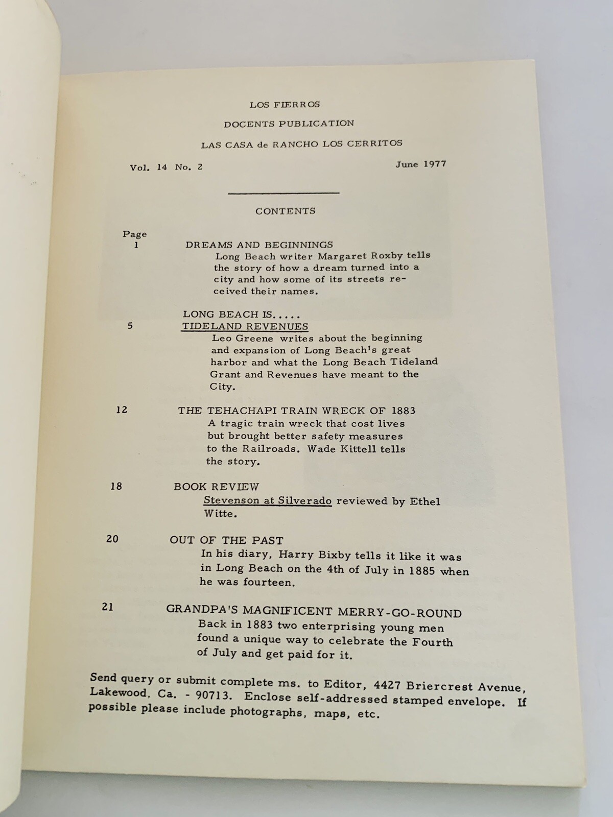 PUBLICATION LOS FIERROS DE RANCHO LOS CERRITOS LONG BEACH CA 1974 Vintage
