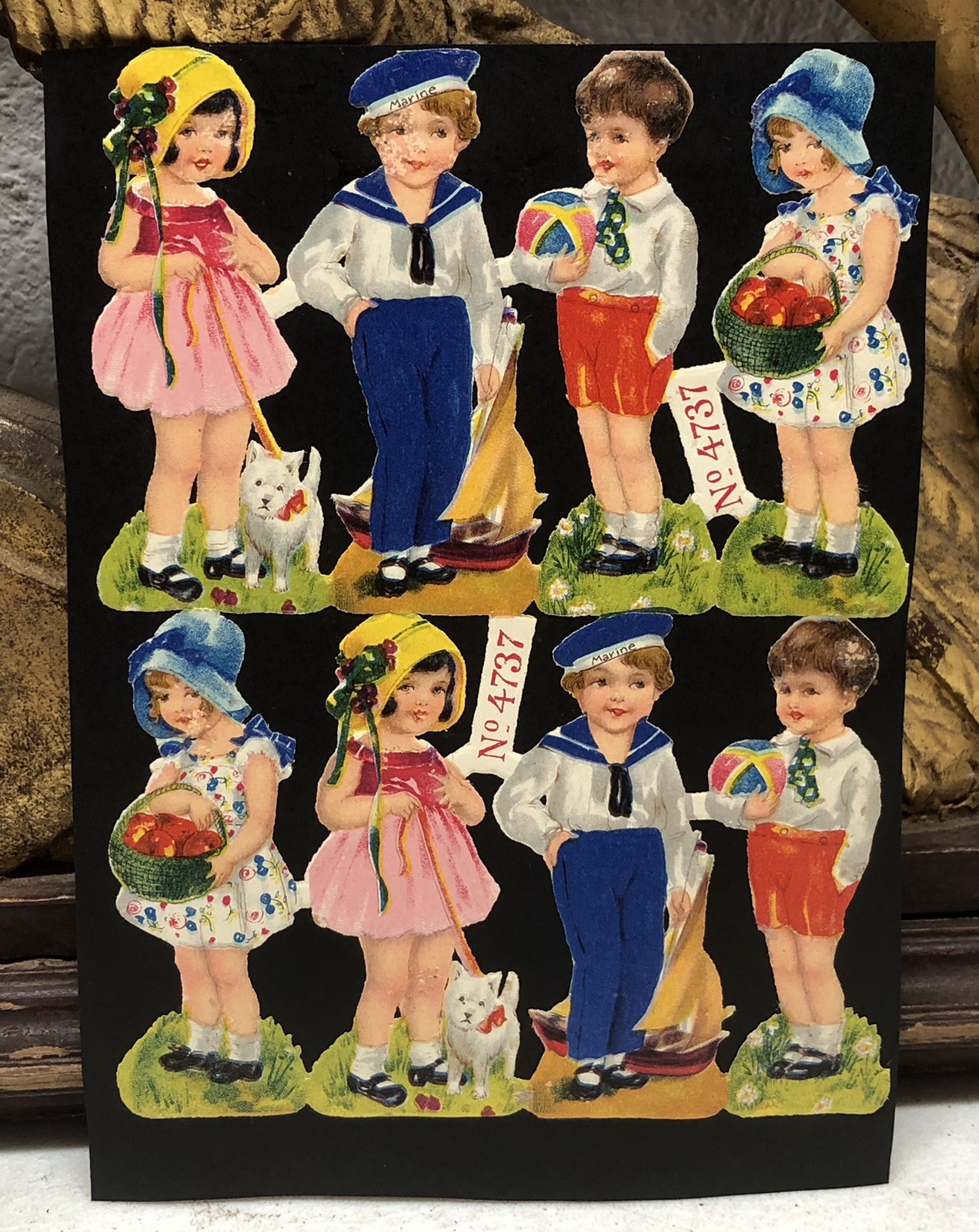 Dressed Girls Die Cut Embossed Scraps by M&S Glued on Paper Double Sided L10