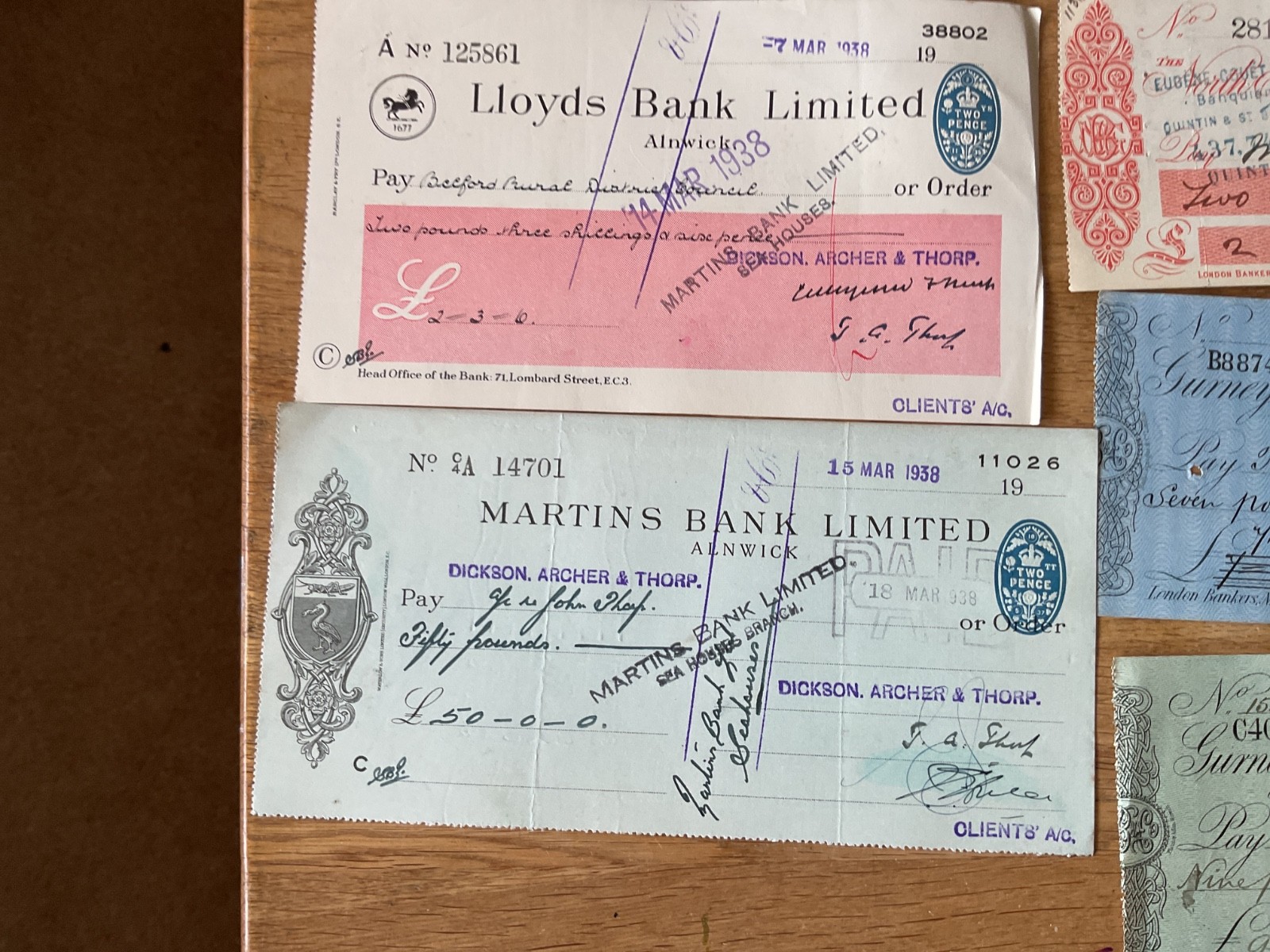 British vintage used cheques 6 items B5345