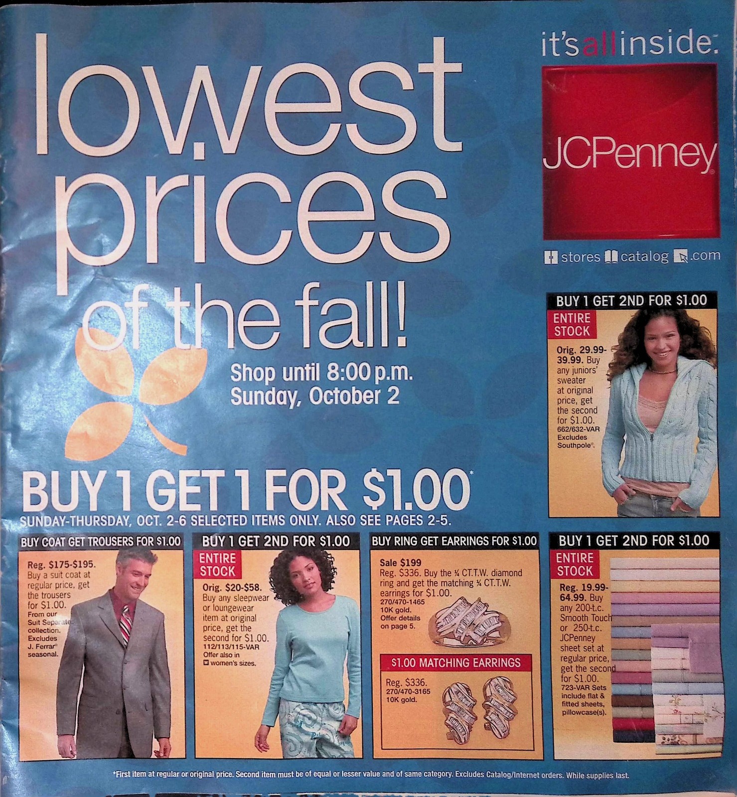 JCPenney Fall 2000s Catalog Insert Lowest Prices Buy 1 Get 1 Sale Ad