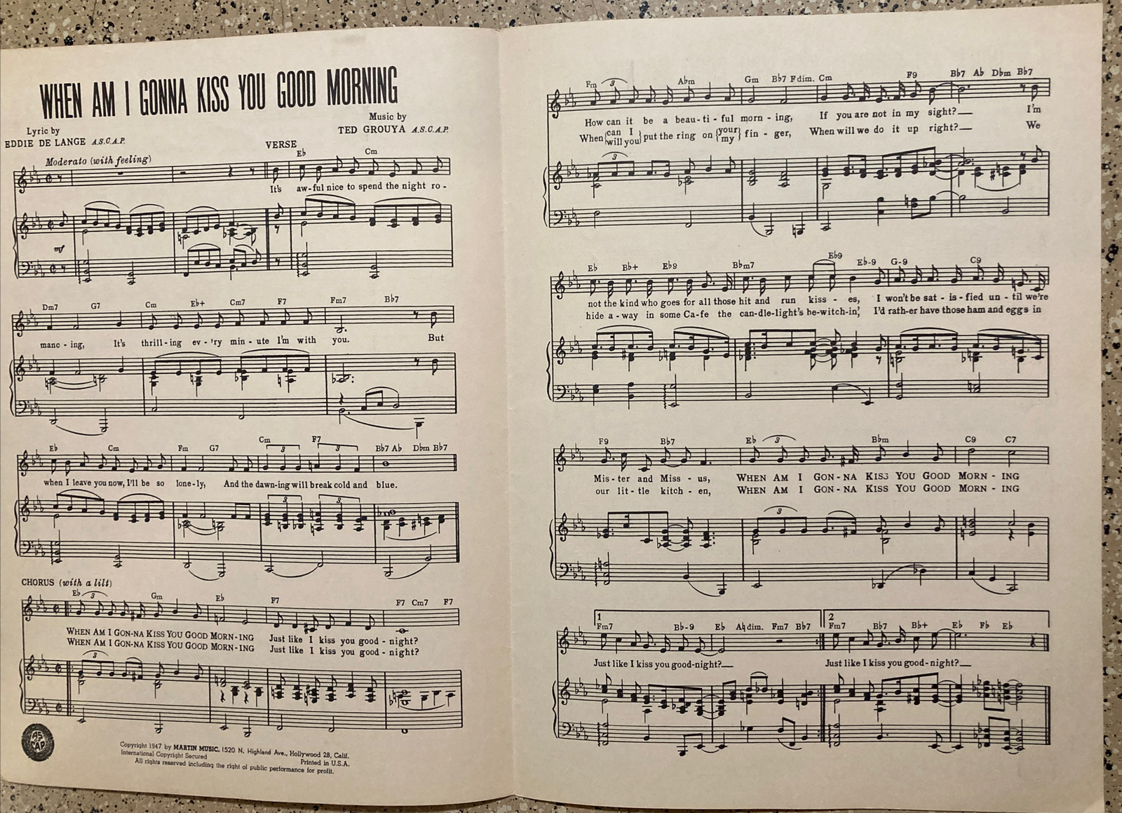 VINTAGE SHEET MUSIC WHEN AM I GONNA KISS YOU GOOD MORNING DINAH SHORE TED GROUYA