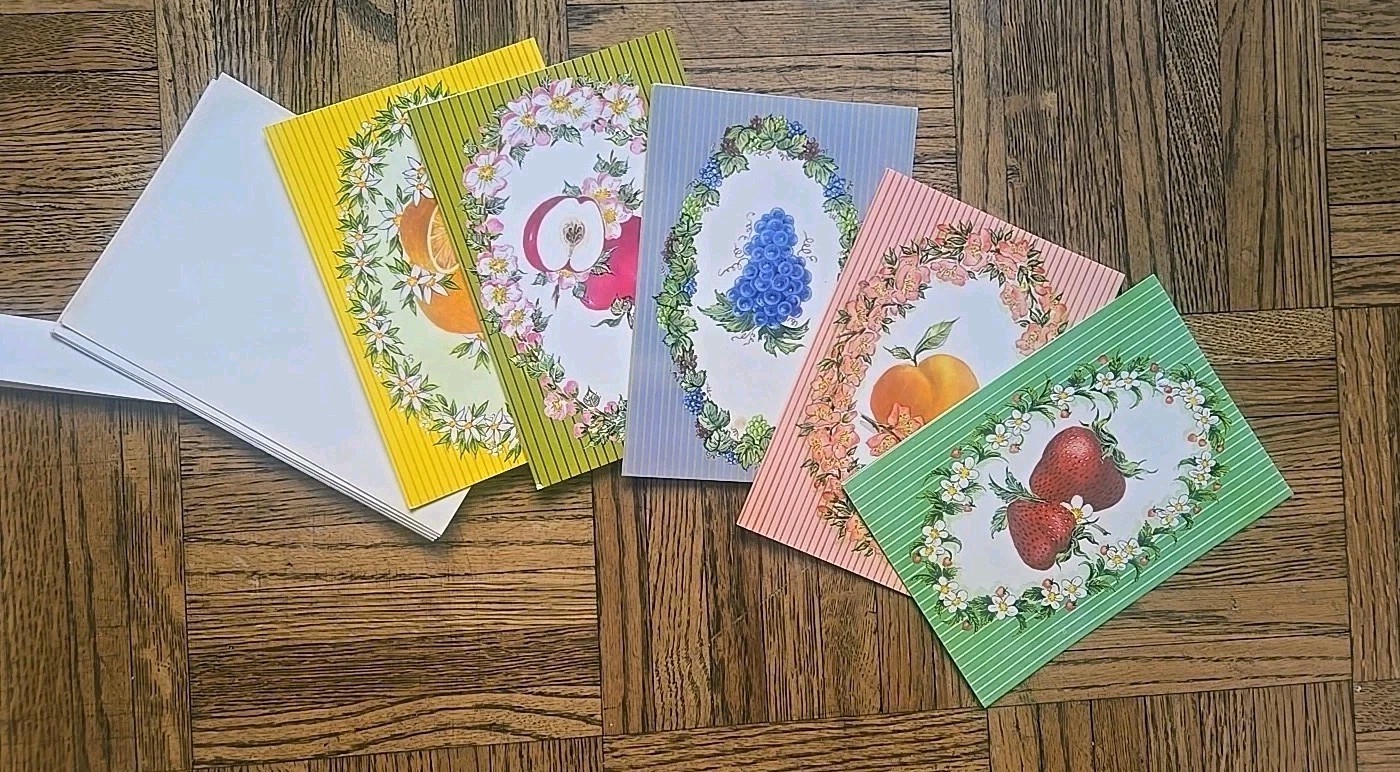 Lot of 5 Vintage Recipe Greeting Cards “Fruitful Recipes” Orange Grape Apple