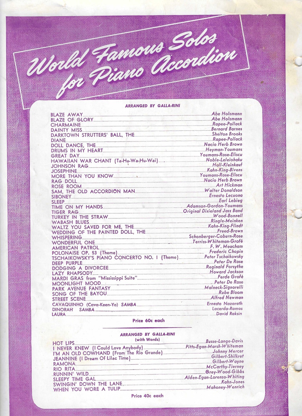 1951 IN THE GARDEN by C. Austin Miles ACCORDION SOLO Sheet Music
