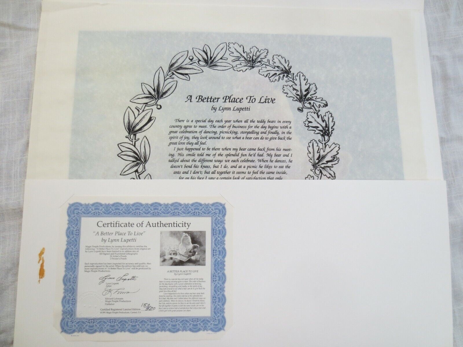 AUTHENTIC “A BETTER PLACE TO LIVE” BY LYNN LUPETTI SIGNED & NUMBERED LITHOGRAPH