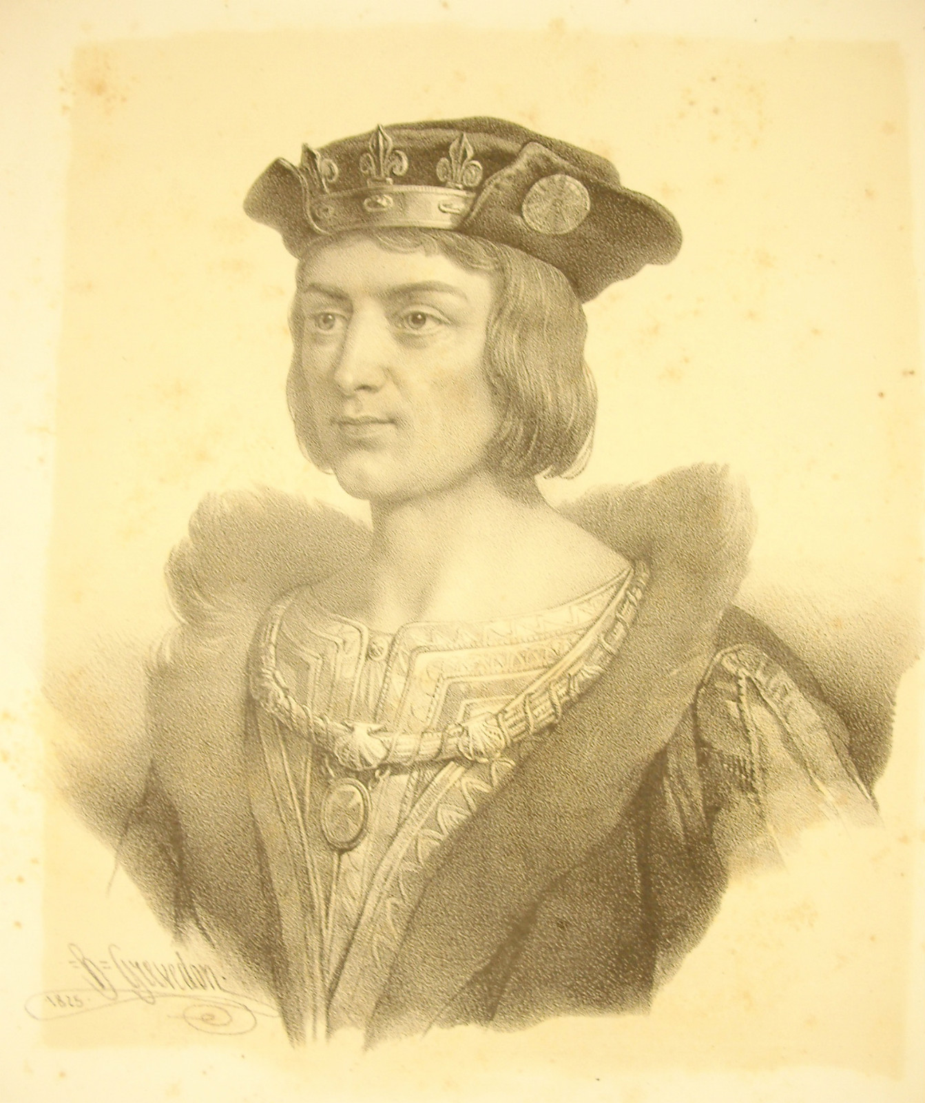 Lithograph by Henri Grevedon (1776-1860) Portrait of Louis XII King of France