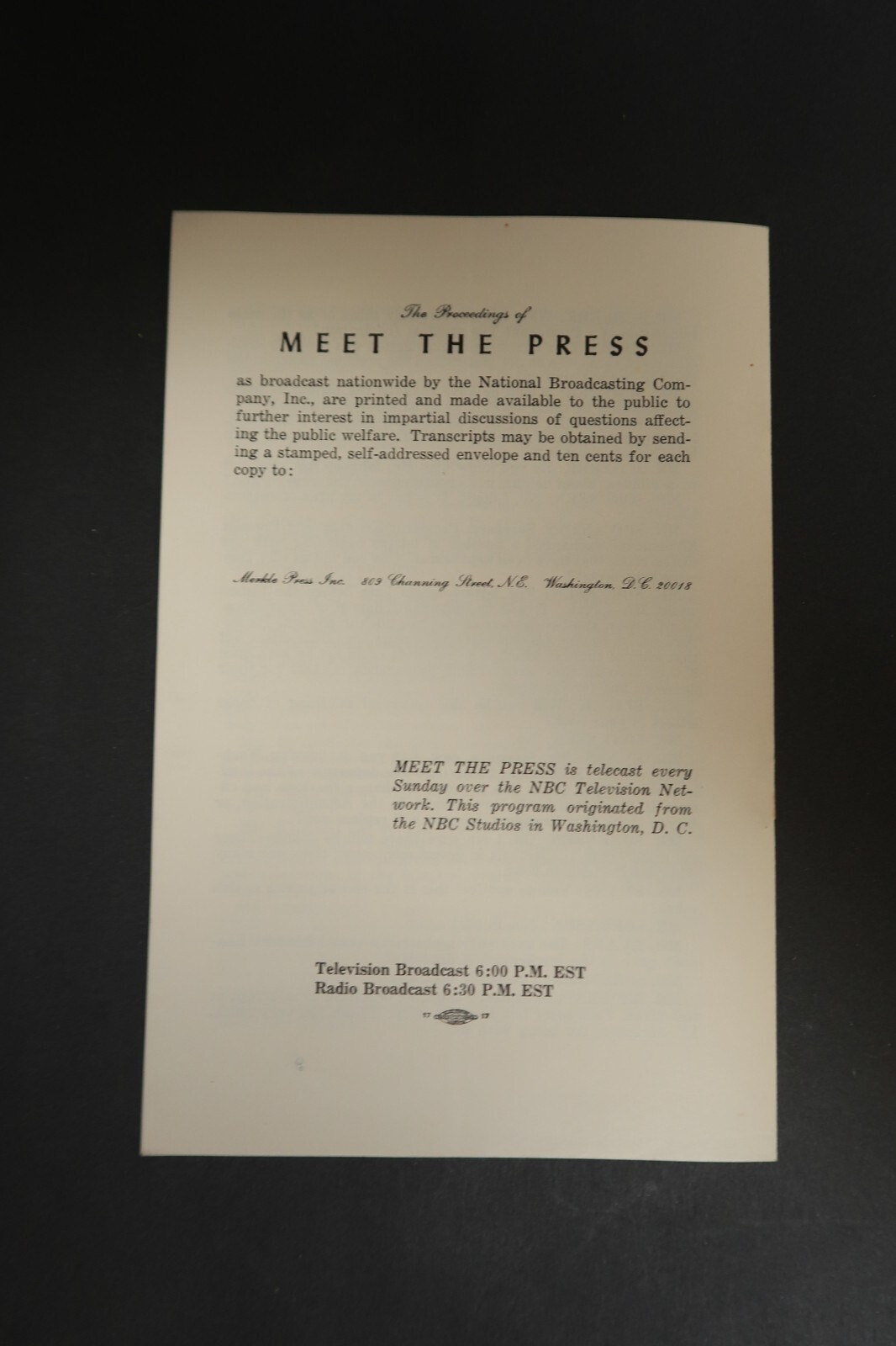 Meet The Press National Broadcasting Company Lawrence Spivak 1964 Booklet Vol. 8