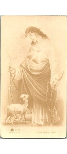 Sacred Heart Jesus & Lamb Devotional Card 1936 NG Basevi Sepia Tone Christ USA