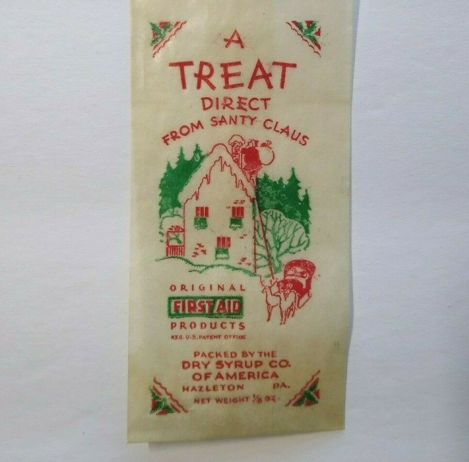 Santa Claus Christmas Treat Bag Glassine Give Away Candy Small Toy 1940s Vintage