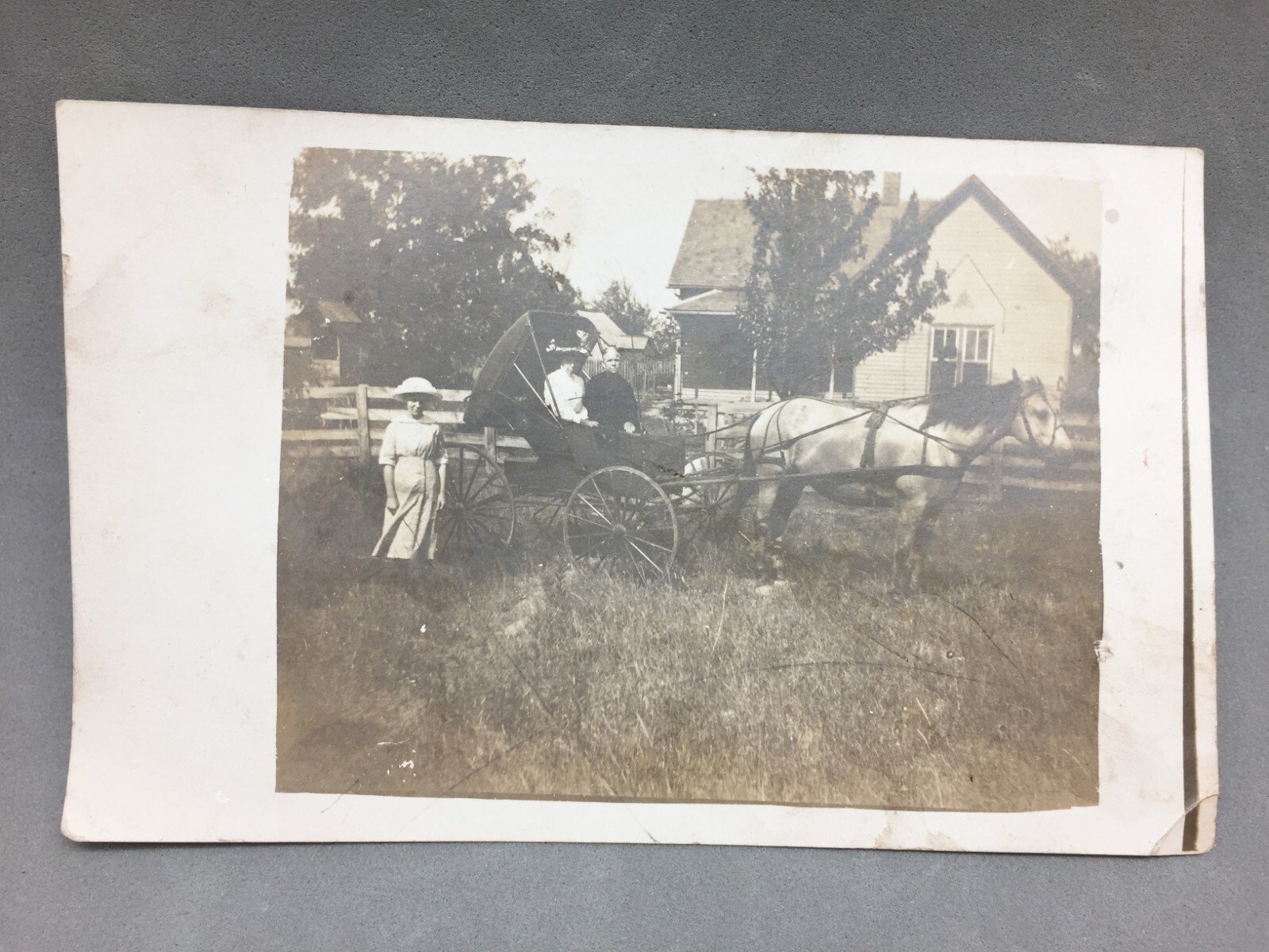 RPPC Photo Postcard Antique Horse & Carriage Traveling Preacher Farmhouse