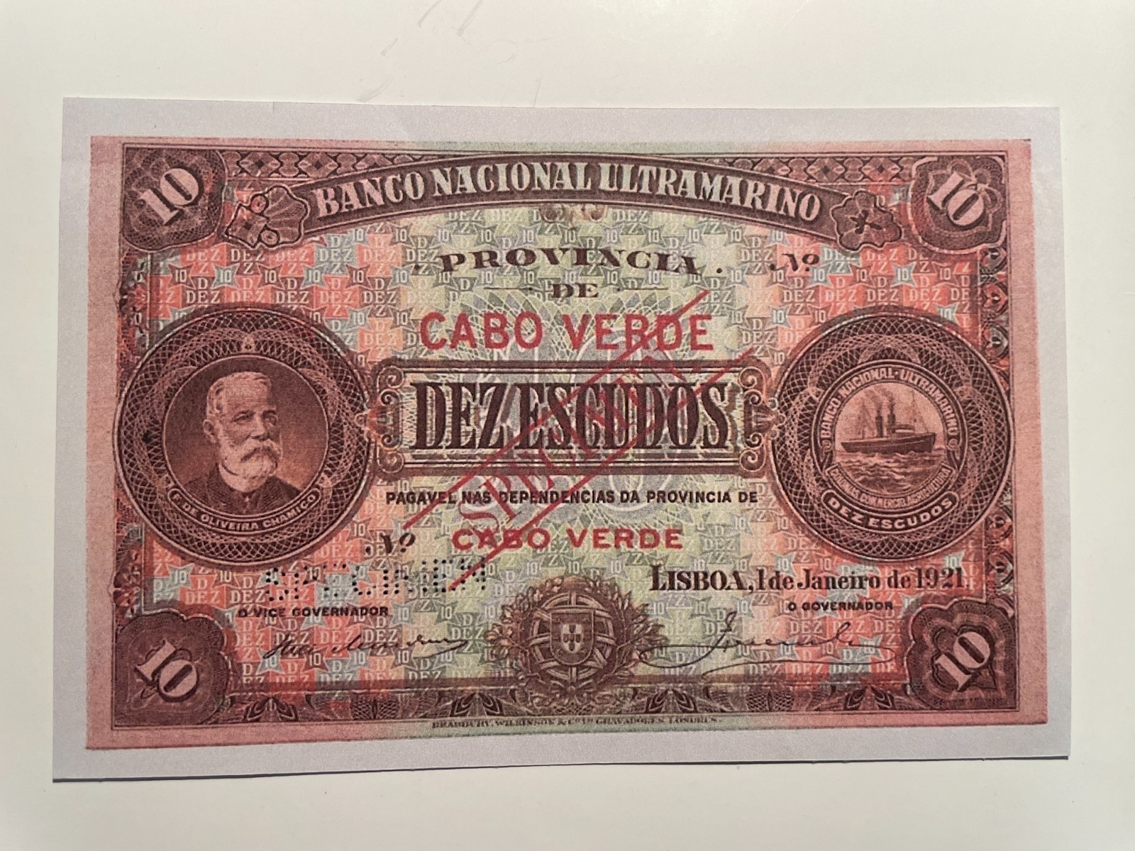 Cape Verde, Cabo Verde 10 Escudos 1921 Banknote reproduction