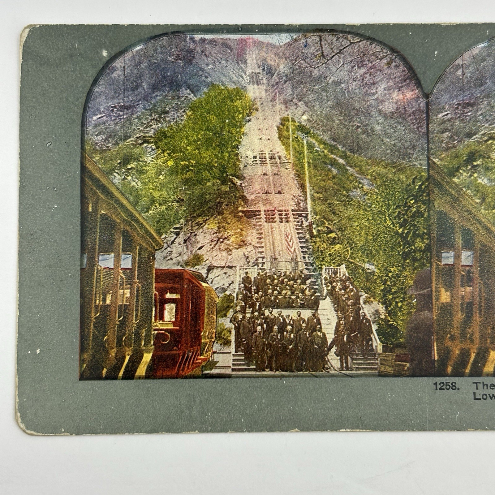 Antique Mt Lowe Incline Railway California Color Lithograph Stereoview Card L-1
