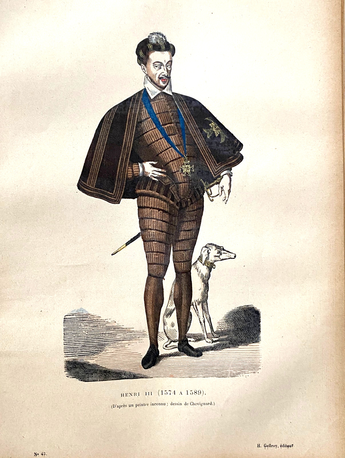 Color Engraving “Henri III 1574-1589” 19th Century France History Politics