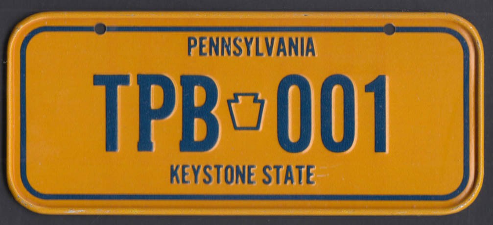 Post cereal miniature metal bicycle license plate Pennsylvania no year TPB-001