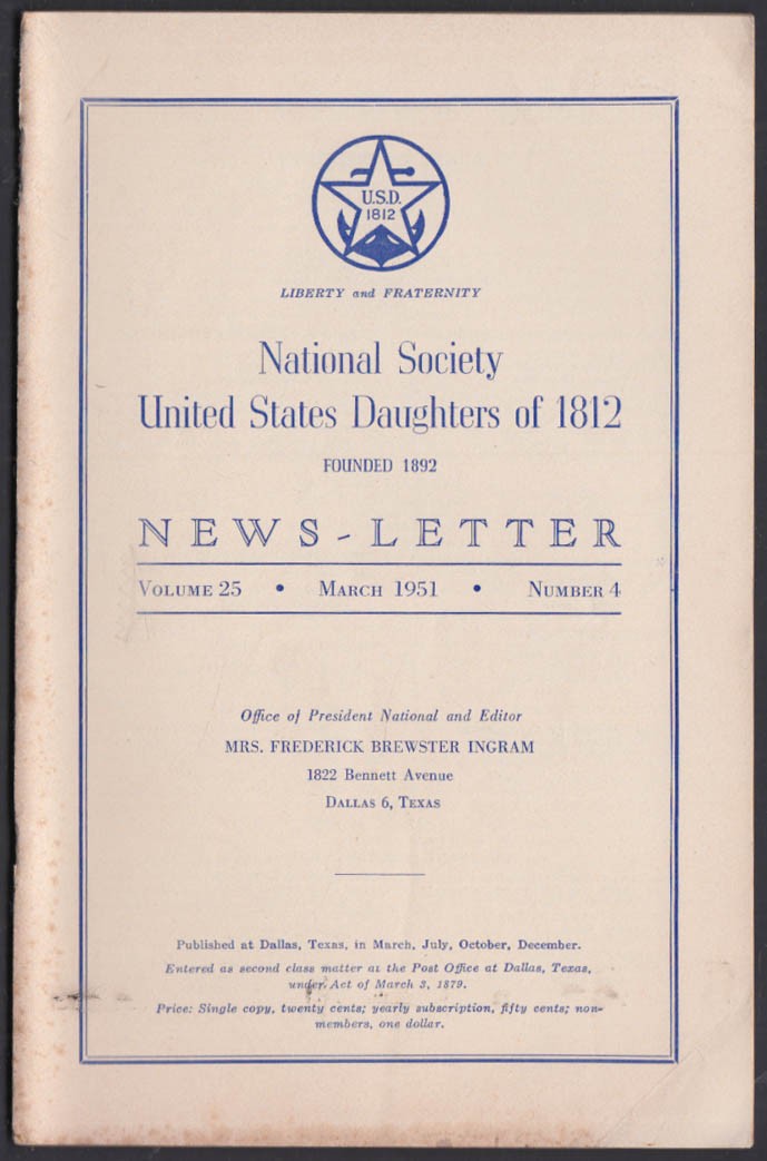 National Society United States Daughters of 1812 NEWSLETTER 3 1951