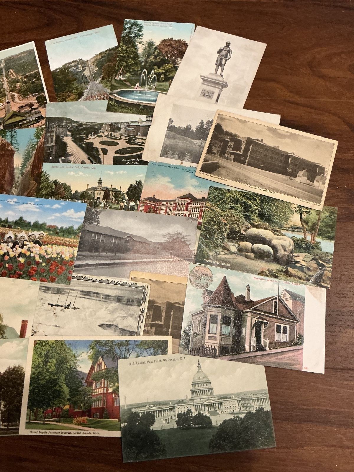 Antique Hand Tinted Postcard Lot, 1900s, American Towns and Parks