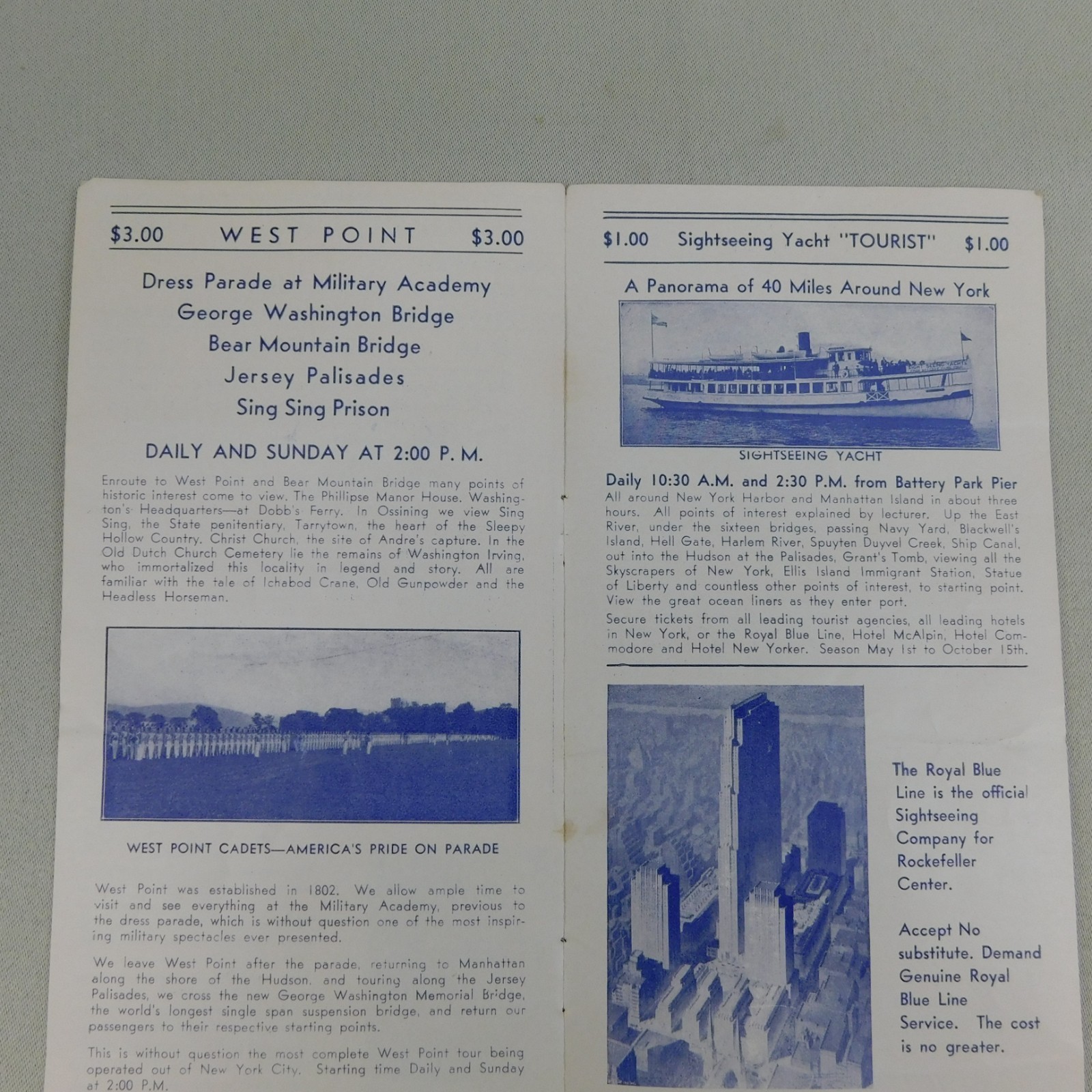 Vintage 1935 Sightseeing New York Royal Blue Line Travel Guide Map Souvenir