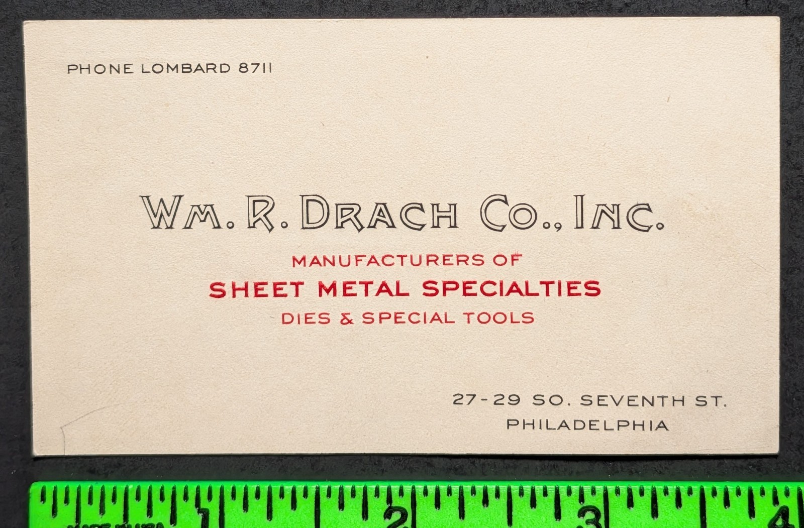 Vintage Drach Co Sheet Metal Tools Business Card