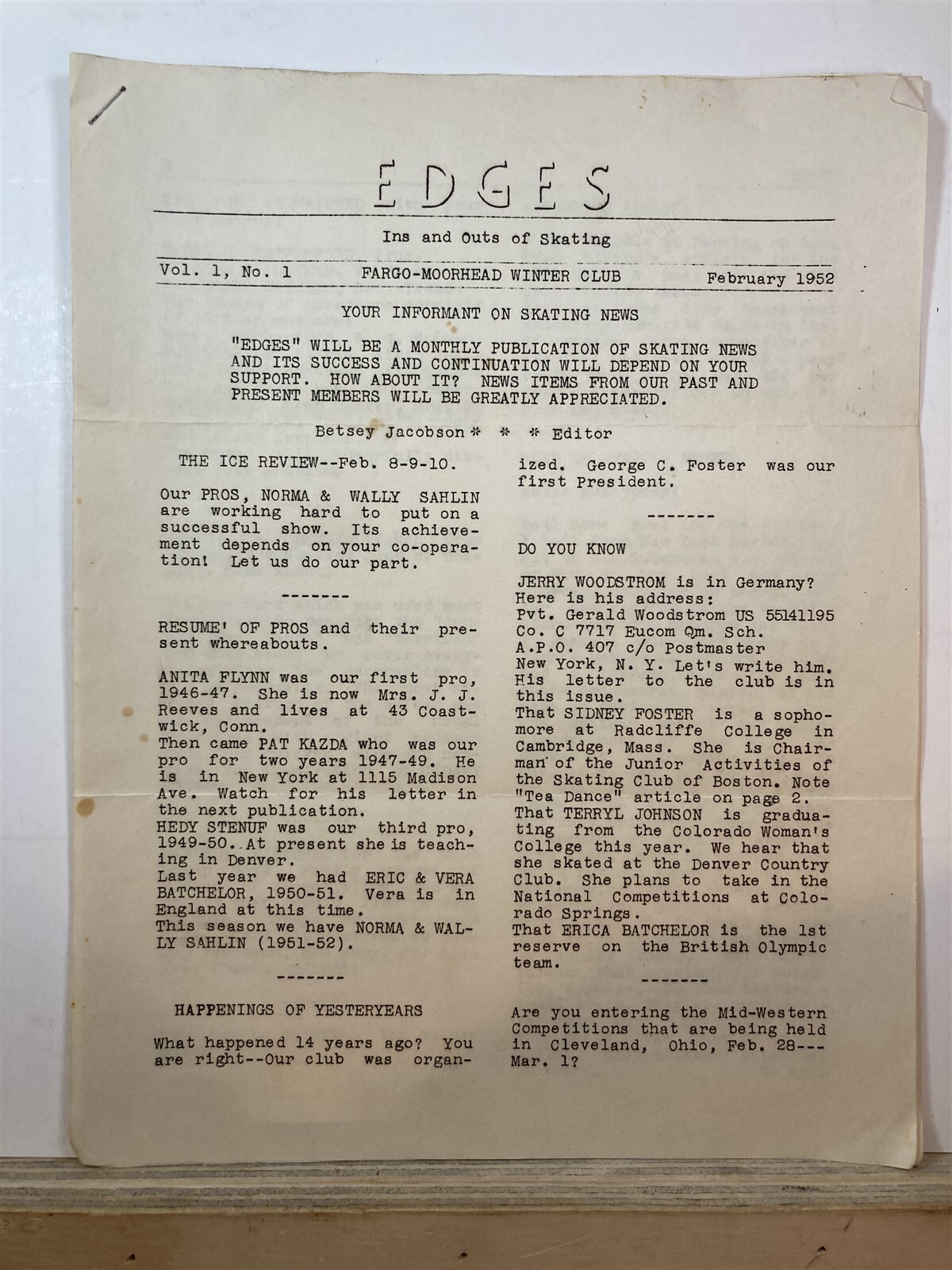 1952 Fargo Moorhead Winter Club Ice Skating Newsletter ND MN Vtg