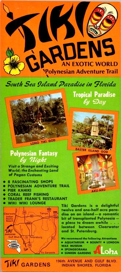 1960s Tiki Gardens Florida Polynesian Adventure Trail Hotel Rack Card Ephemera