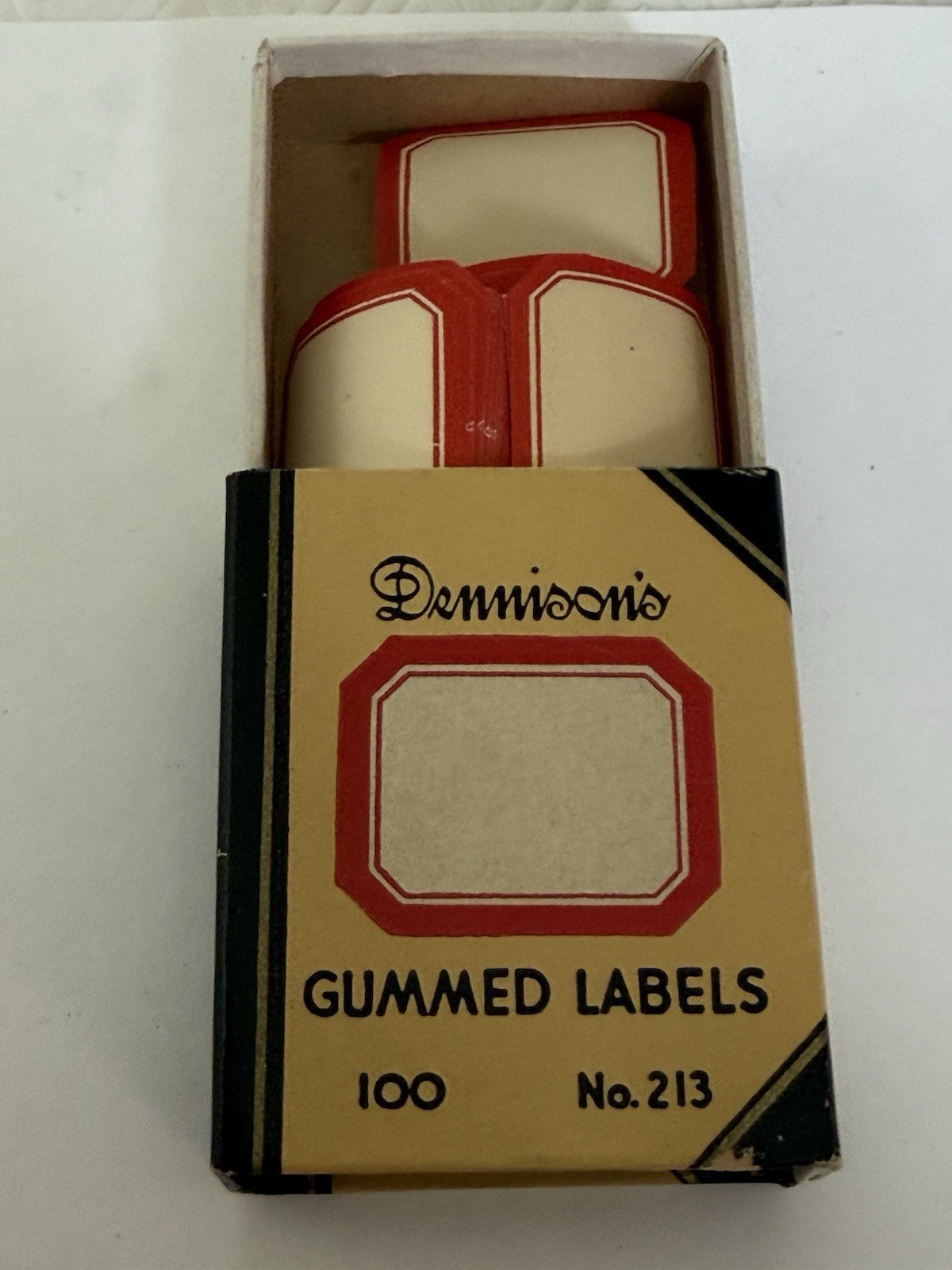 Vtg Dennison Paper Products,lot Of 2, Box Of Thumb Tacks & Box Of Gummed Labels