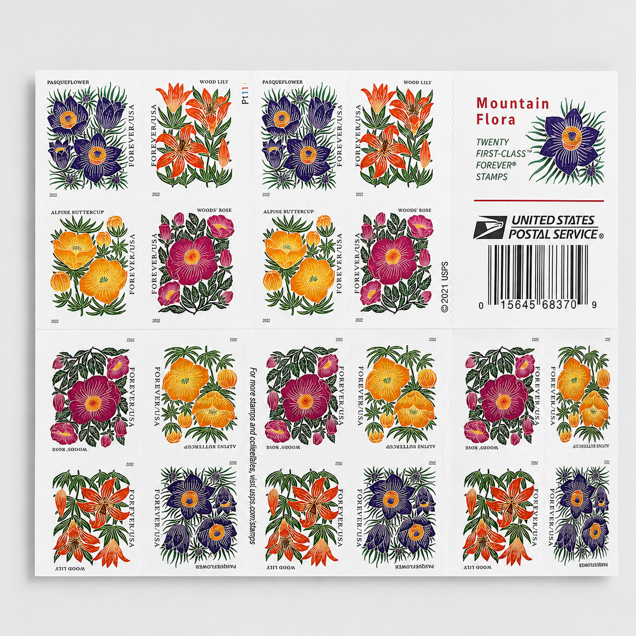 Mountain Flora USPS Forever Stamp Scott #5673-5673 5 Booklets x20, 100 stamps