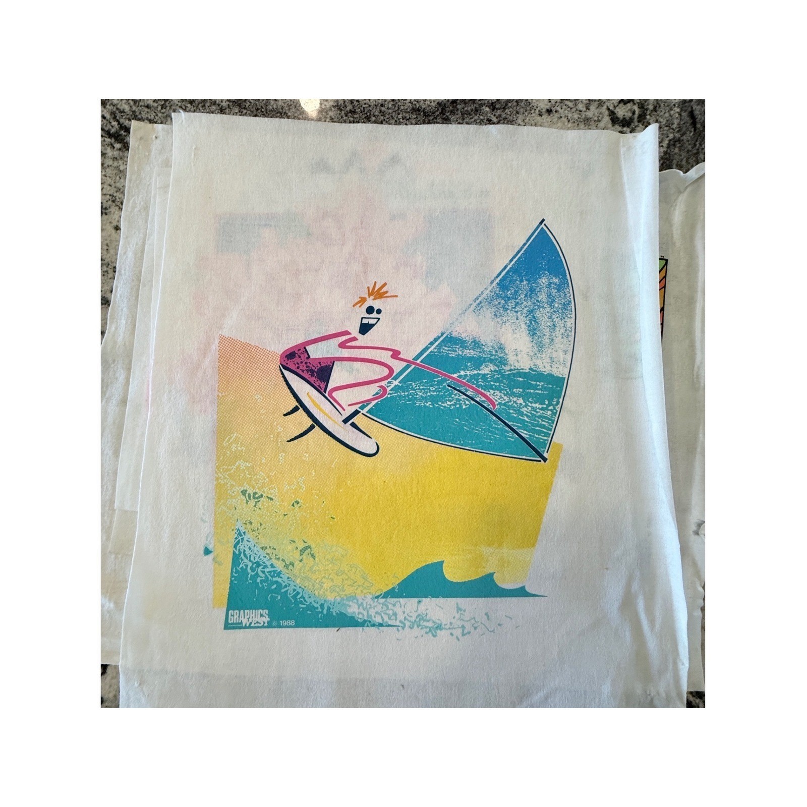 Vintage 80s Graphics West Surf Beach Heat Transfer Lot Pacific Wave California