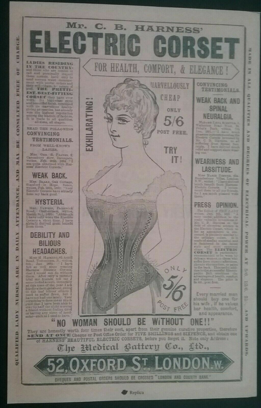 VICTORIAN ELECTRIC CORSET LEAFLET ****(Reproduction of the original)**** History