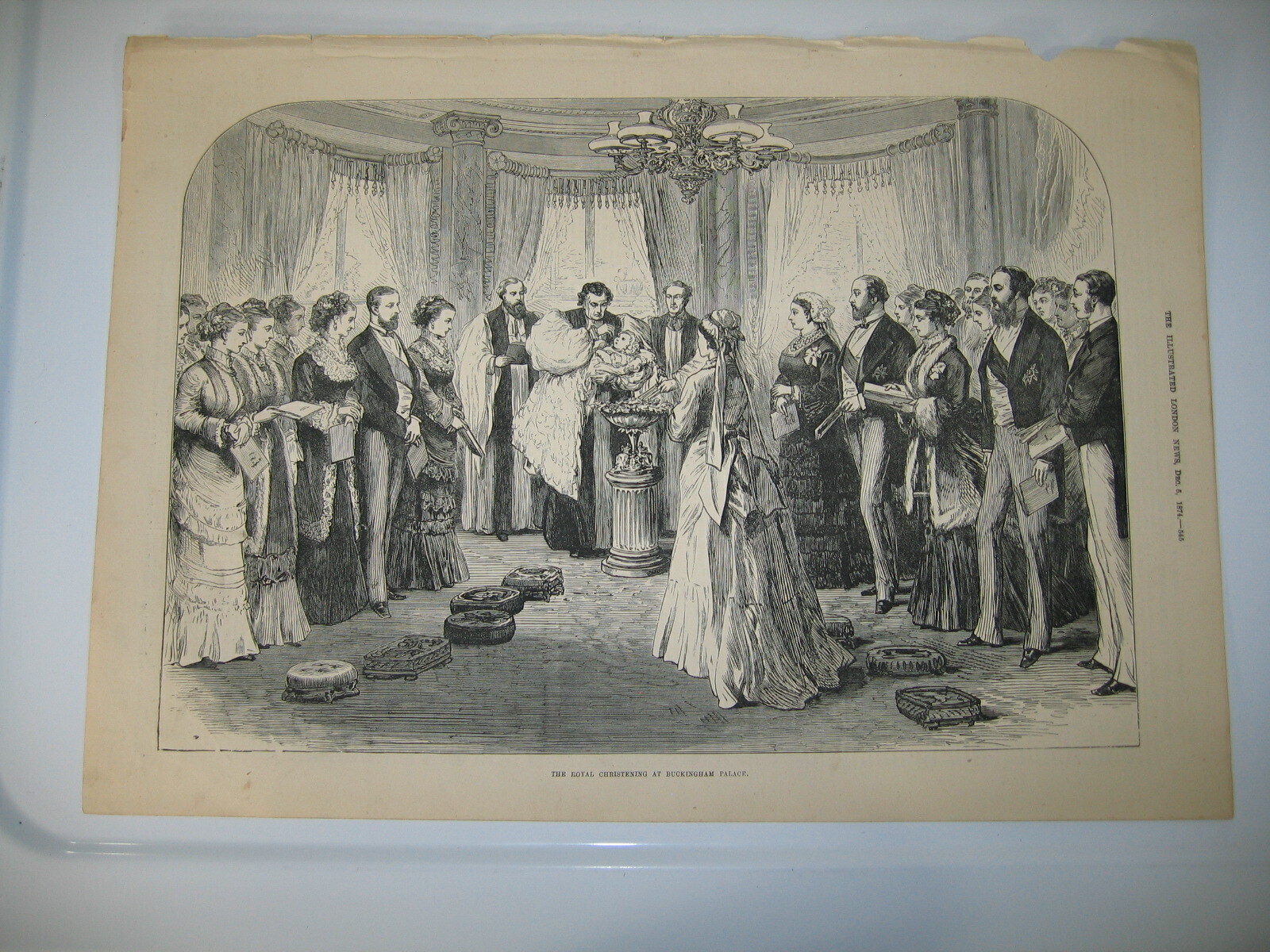 Old 1874 The Royal Christening at Buckingham Palace London Wood Engraving PRINT