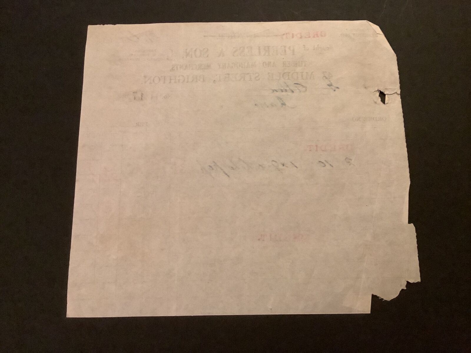 Peerless & Son Timber & Mahogany Merchants Brighton 1933 Receipt R41432