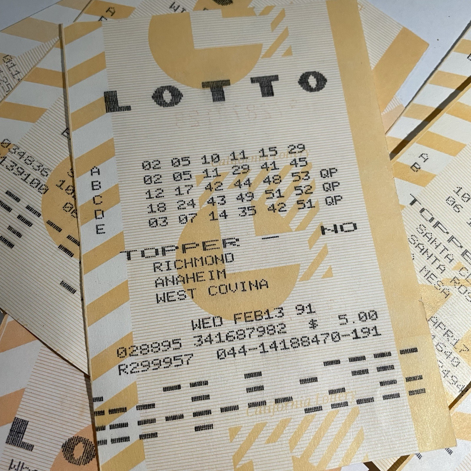 125 Vintage CA Lottery Tickets 1990 1991 Lotto Ephemera Collection Powerball