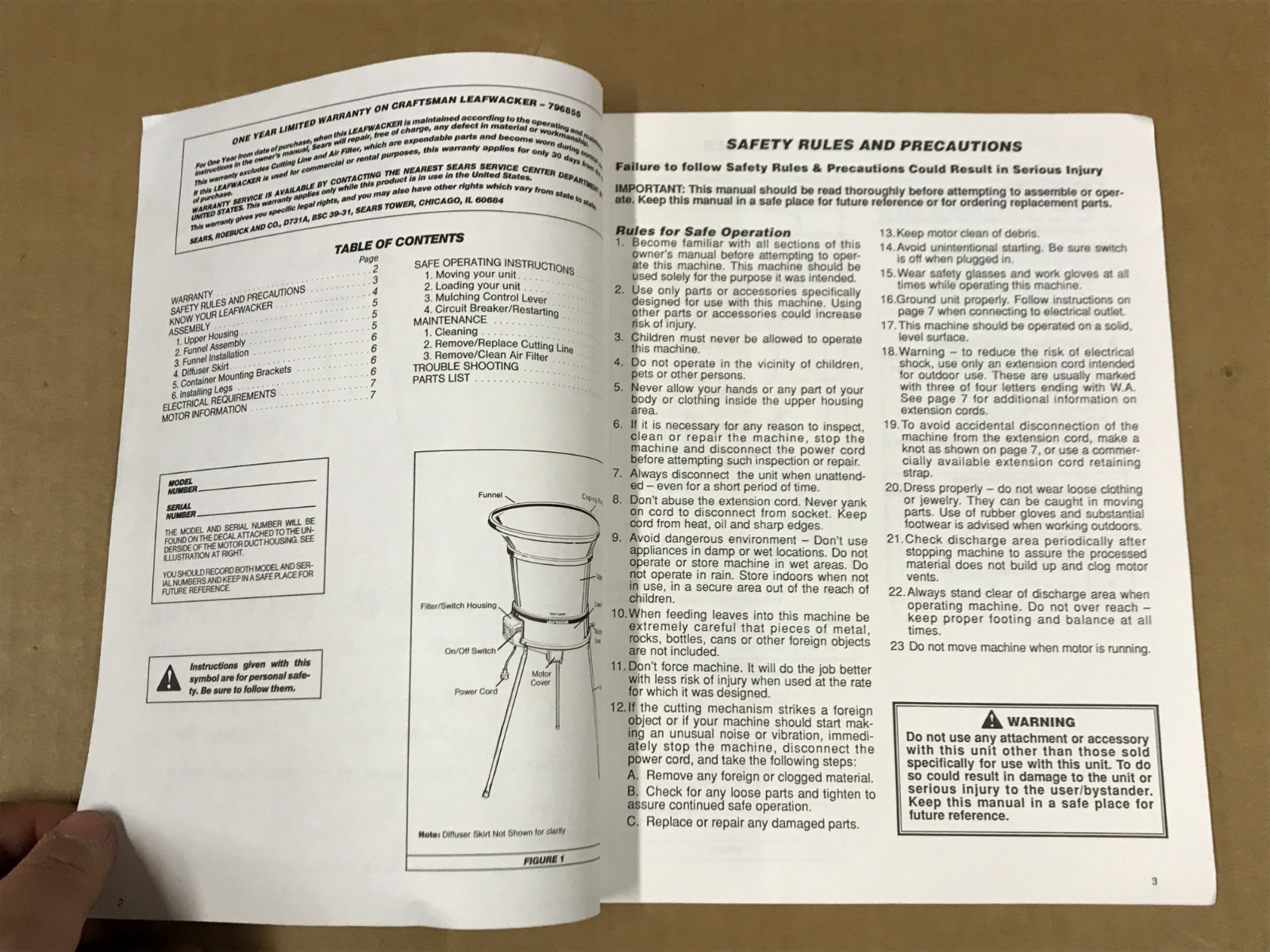 Vintage Sears/Craftsman Electric Leafwacker Shredder Owner’s Manual – No.833.796