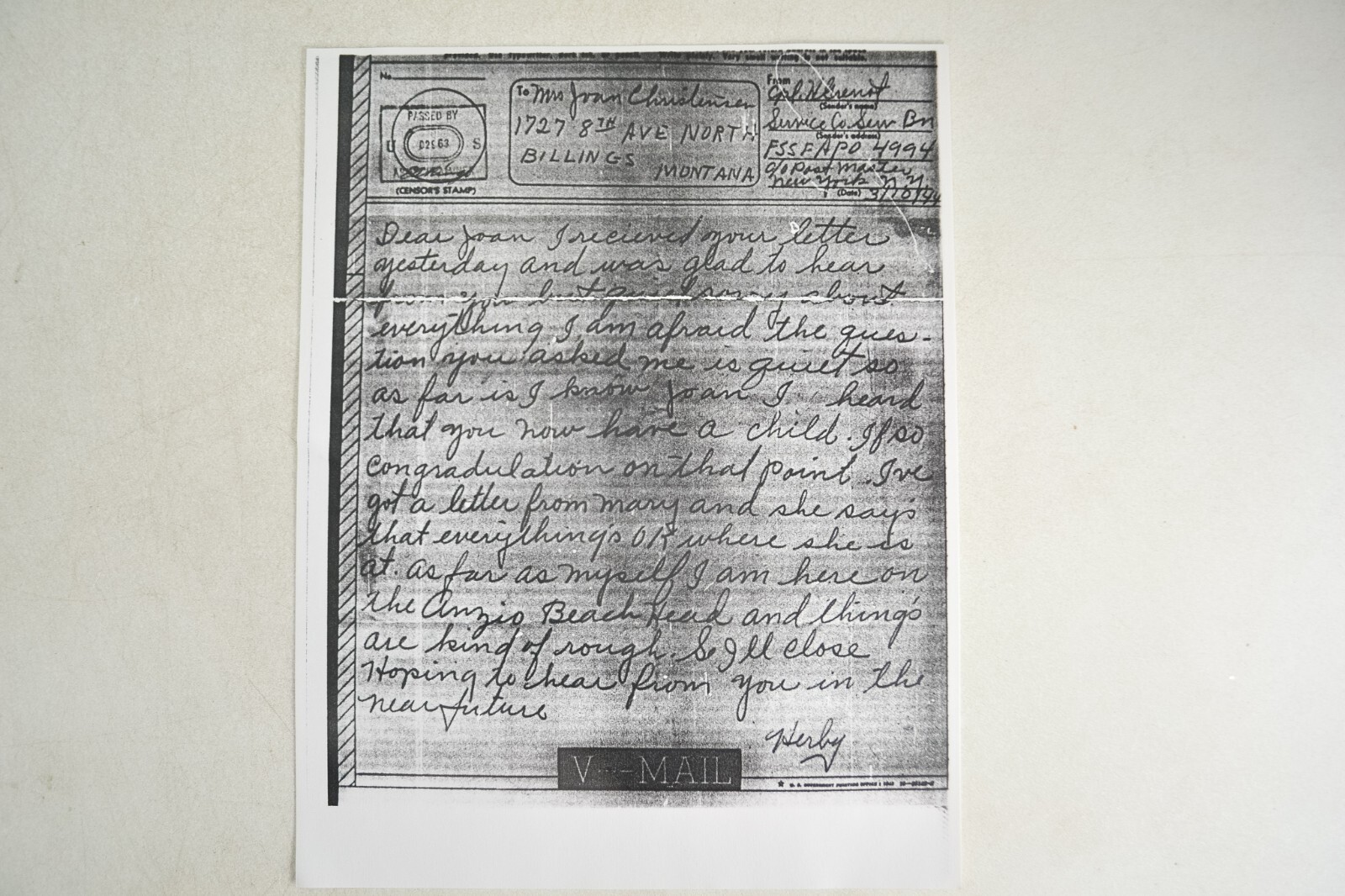Modern Photocopies of WWII era 1943 Letters & Correspondence