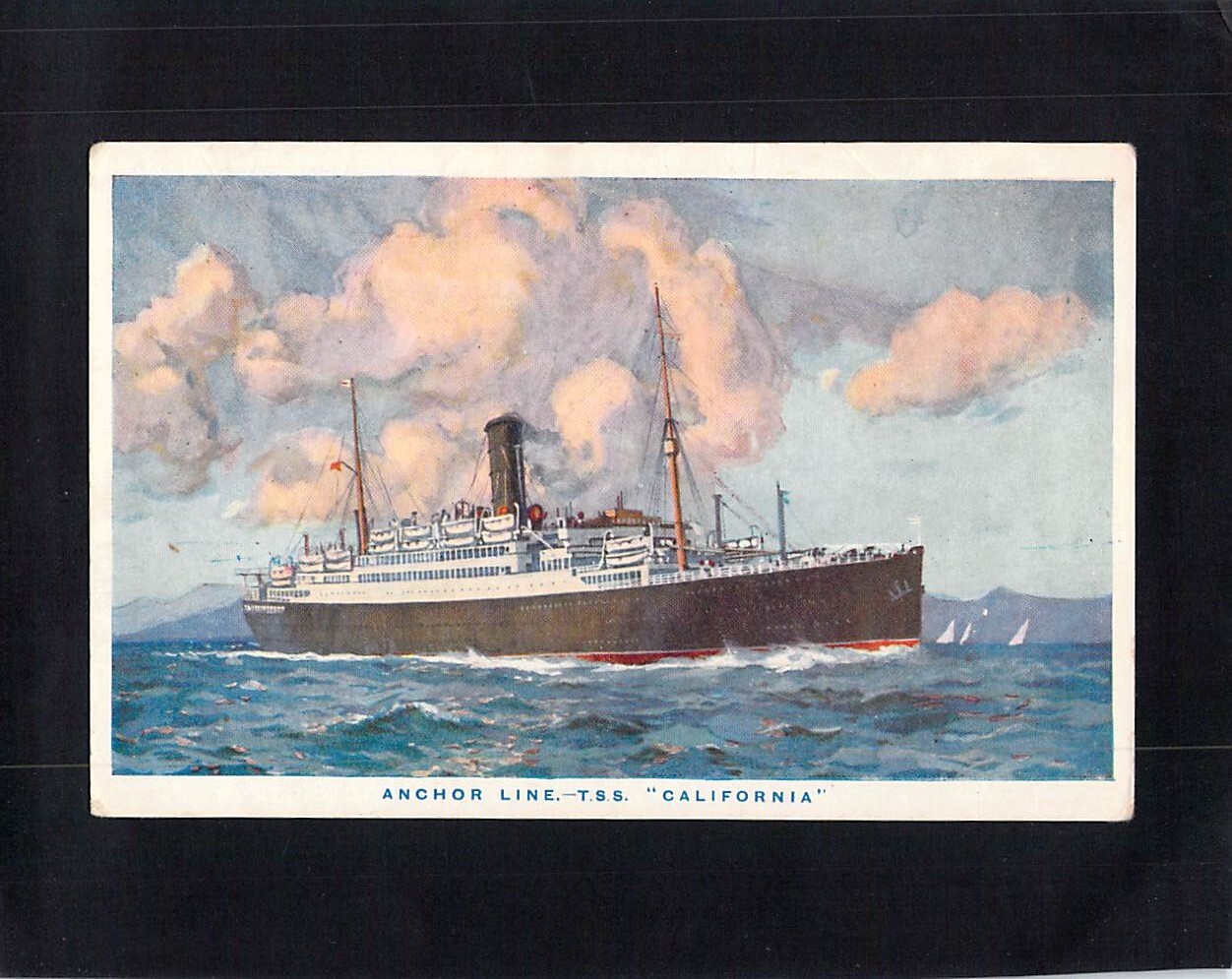 I0155 Transport Ship Anchor Line TSS California vintage postcard