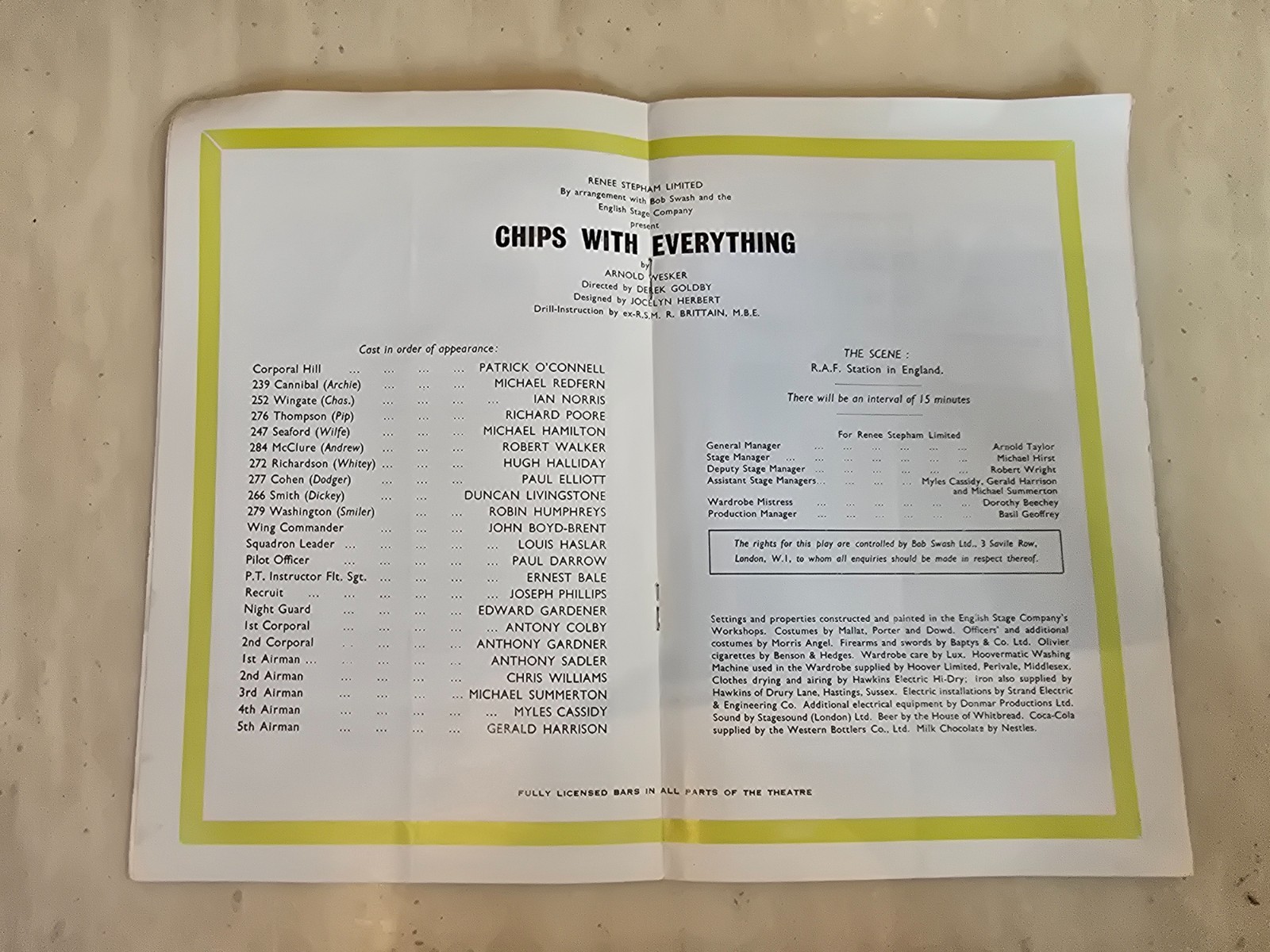 1960s Chips With Everything Theatre Programme – Paul Darrow Michael Redfern