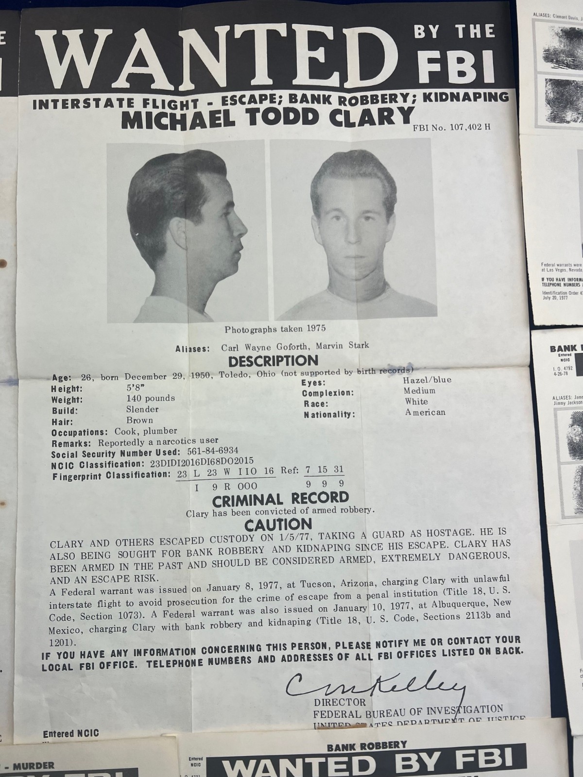 FBI Wanted Poster Collection 12 Vintage 1970s Crime Murder Hit Man Bank Robber