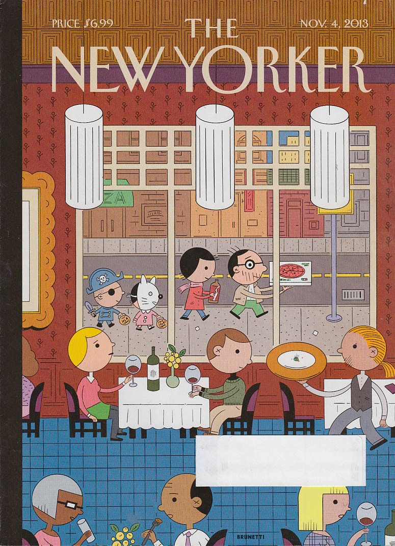 New Yorker cover 11/4 2013 Brunetti: Halloween family passes fou-fou restaurant