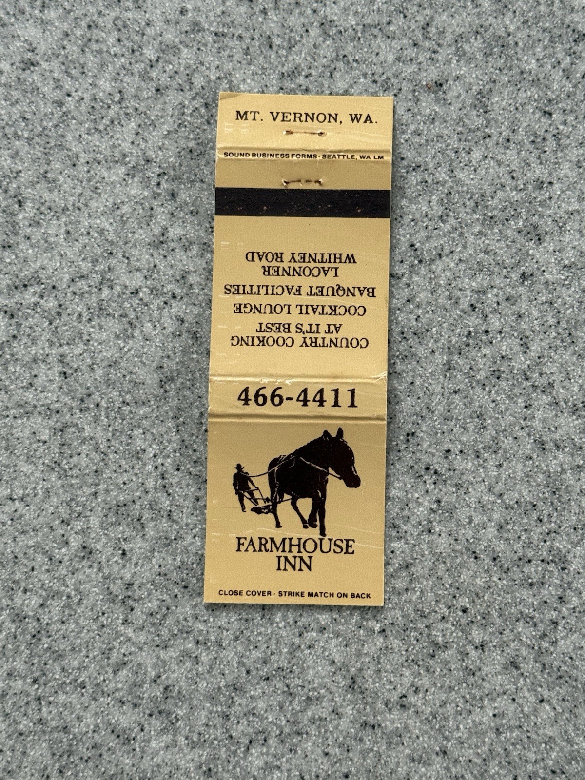 Farmhouse Inn Mt Vernon Washington Vintage Matchbook Cover T2