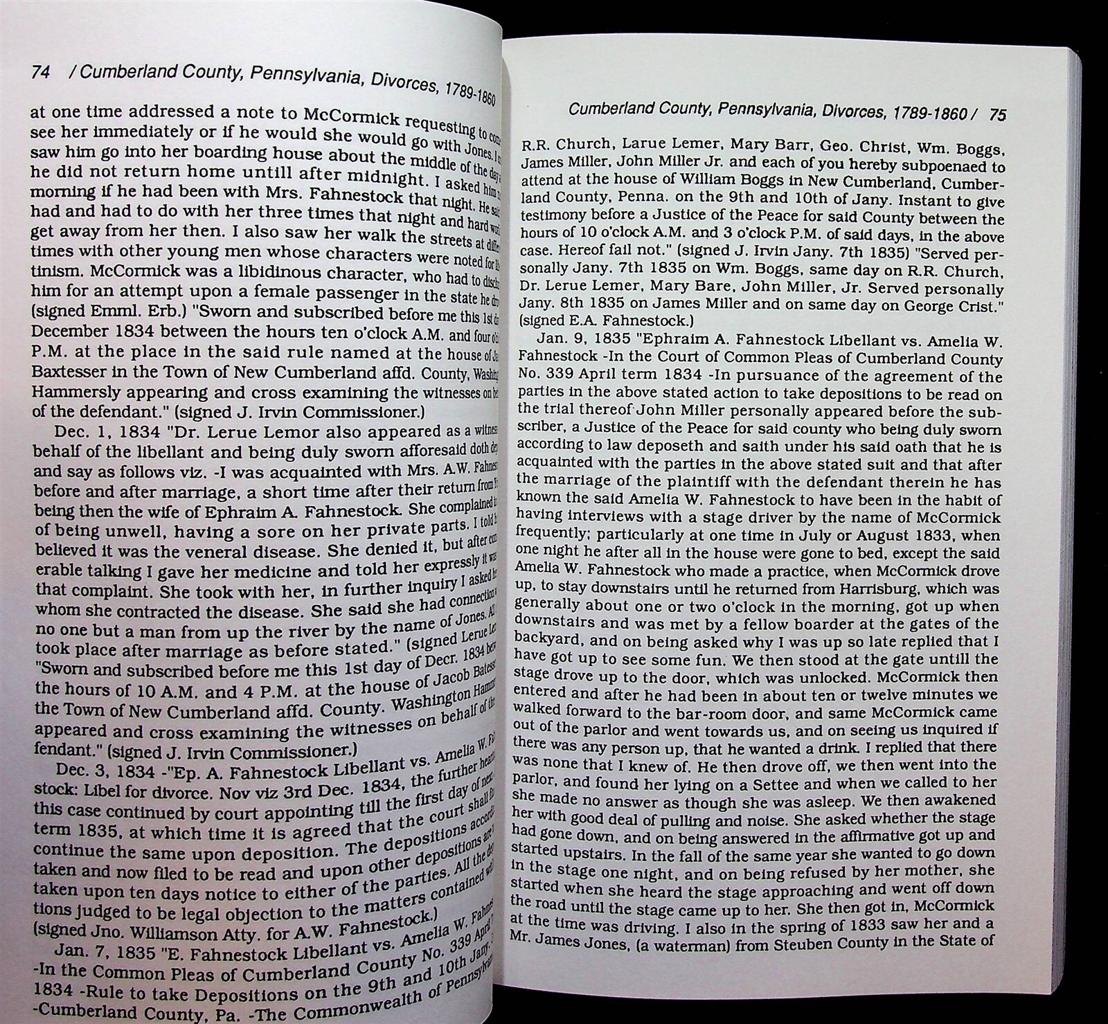 Cumberland County Pennsylvania Divorces 1789-1860 Eugene Throop Softcover Book