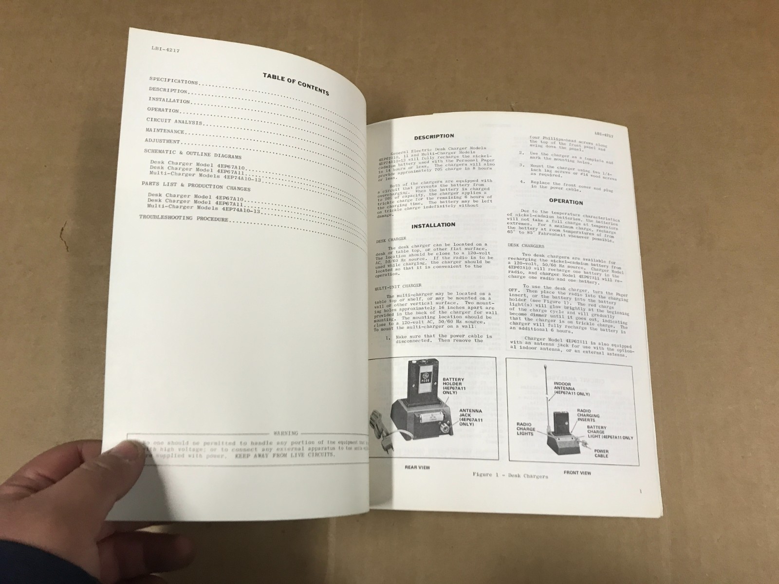 Vintage GE Model 4EP67A10,11 Desk Chargers Maintenance Manual