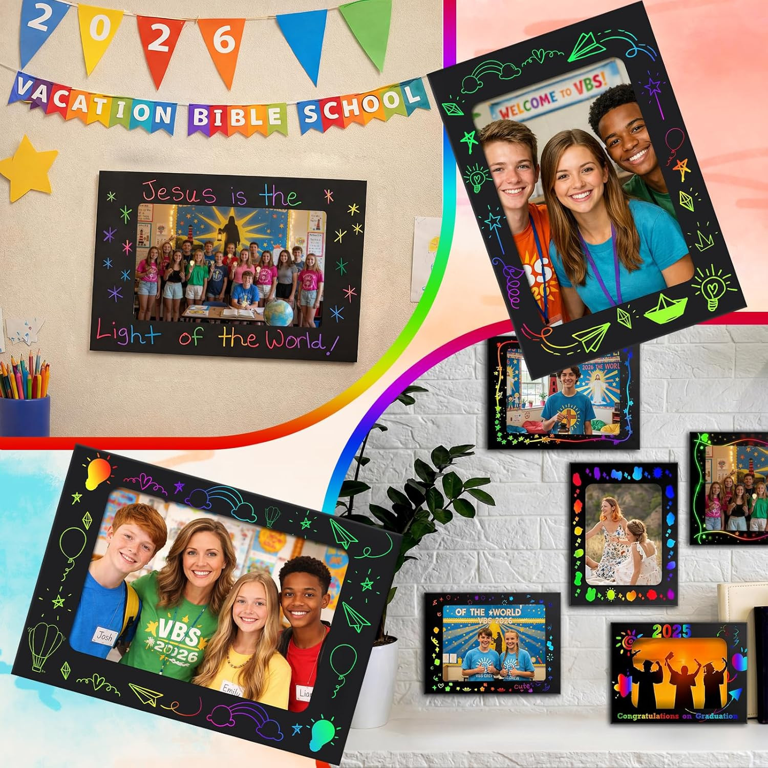 24 Set 2026 Vbs Scratch Picture Frame Crafts 4” X 6” Vacation Bible DIY Scratc