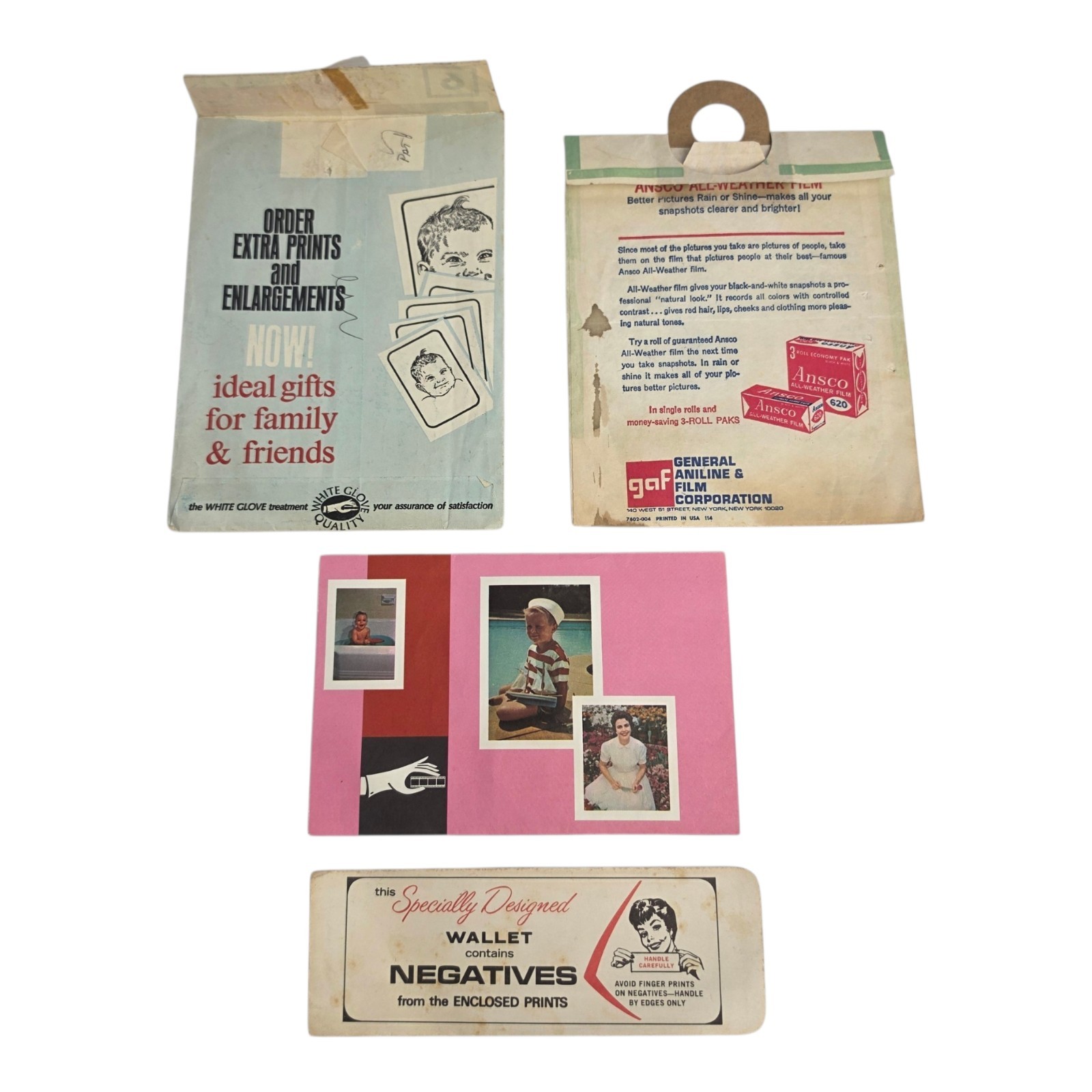 Vintage 1960’s Photo Developing Envelopes Lot Picture & Negative Paper 4 Piece