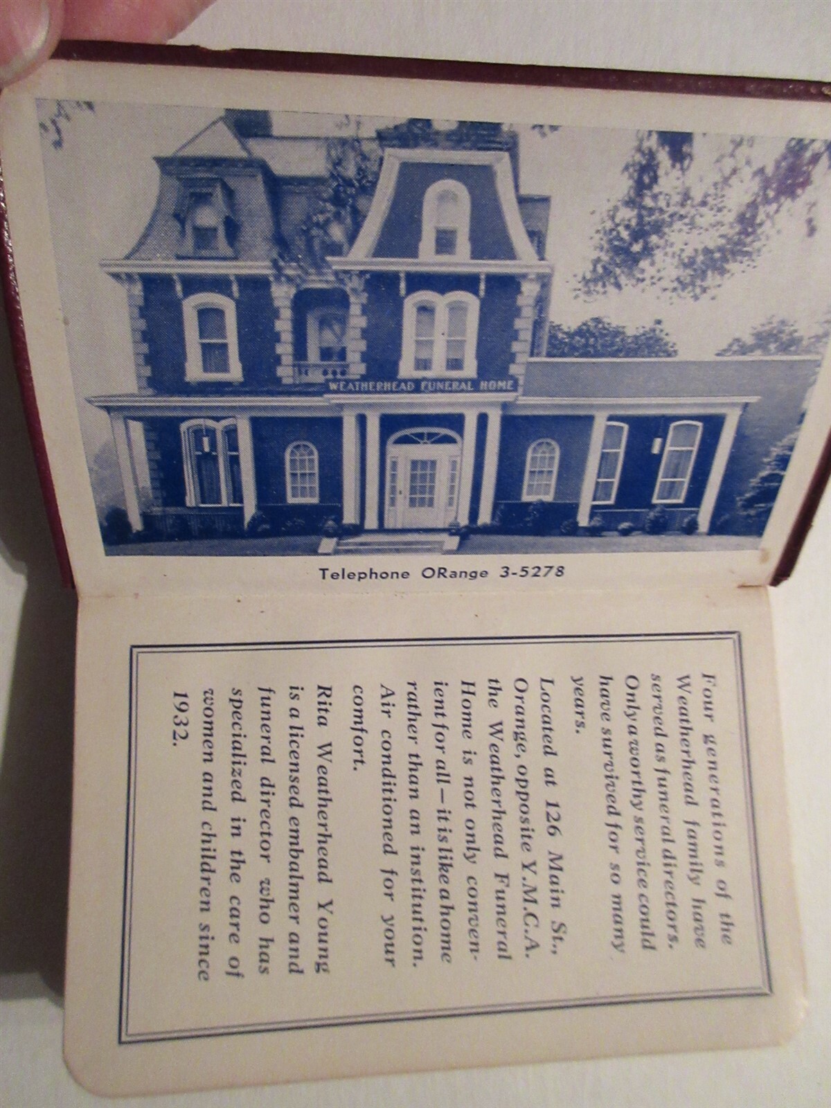 1955 Weatherhead Funeral Home Orange, NJ Calendar booklet