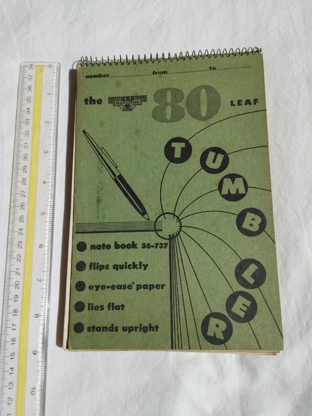 Vintage NATIONAL Brand 80 Leaf Tumbler Spiral Bound Lined Notebook 36-737 1970s