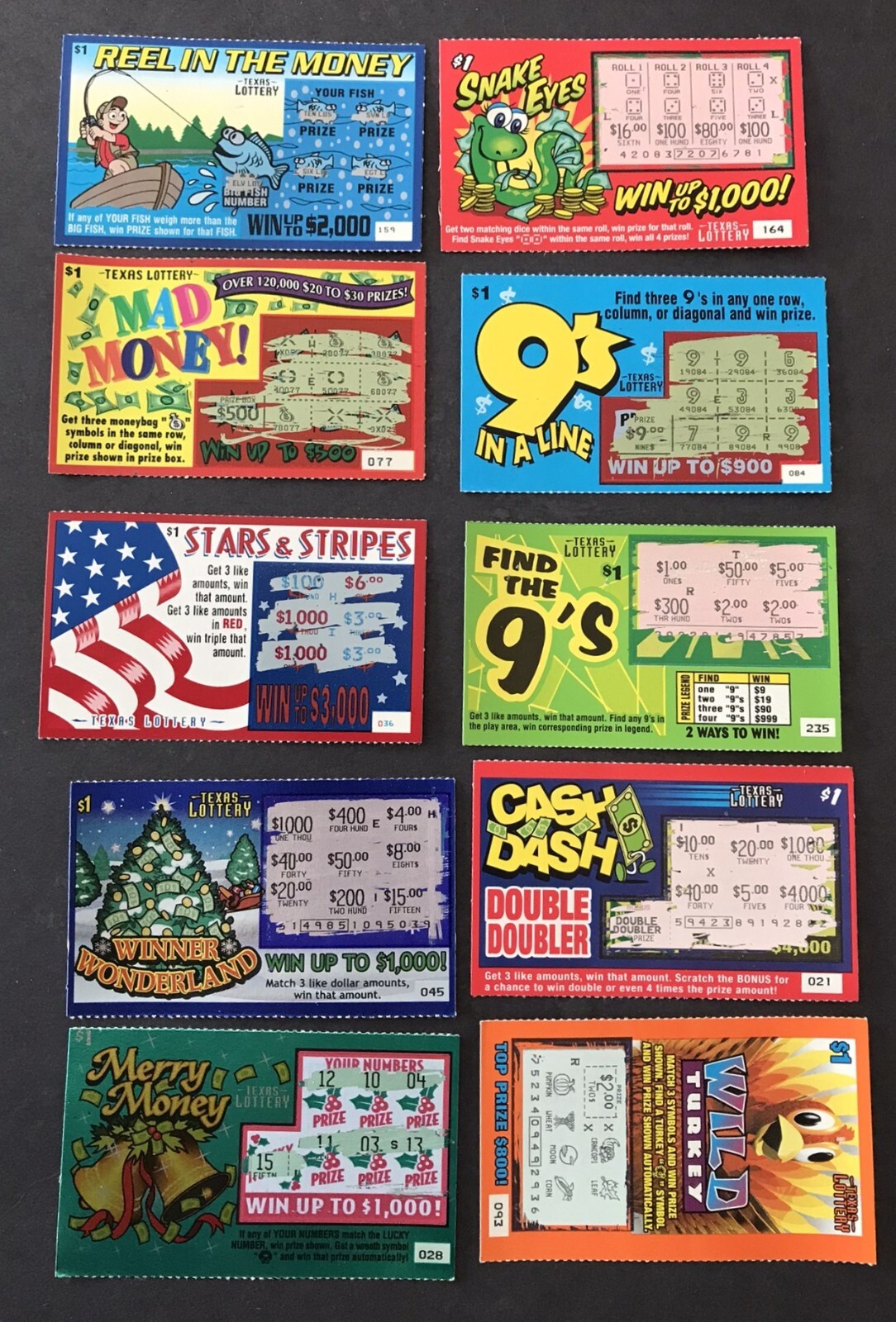 Texas Instant Lottery Tickets, from 1980s- early 2000s , Lot Scr4 no cash value