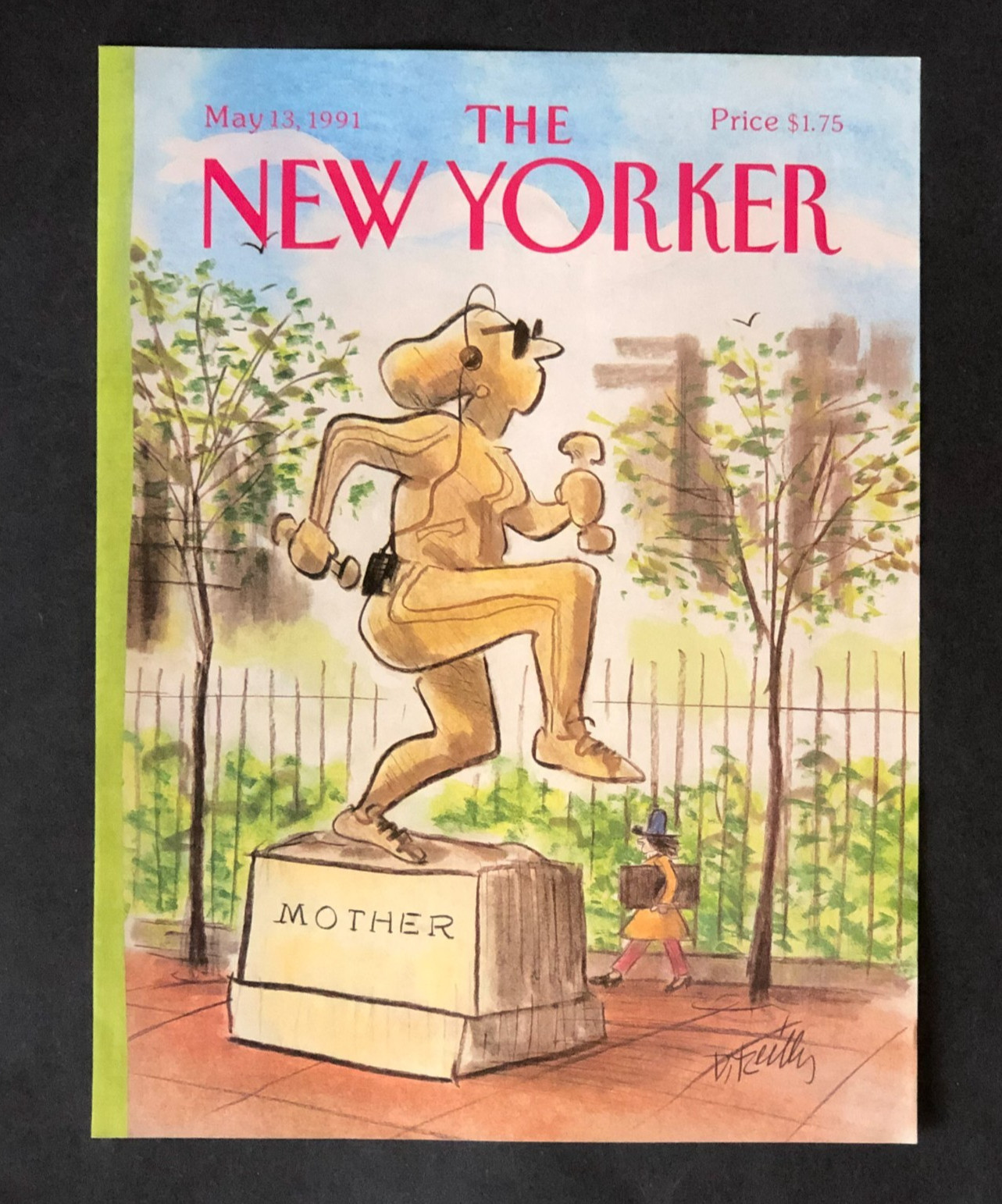1991 New Yorker Magazine Cover Mother Statue Jogger Runner Exercise Park Vtg