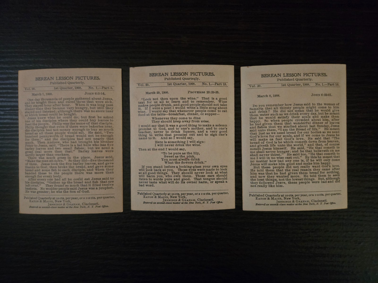 Antique Berean Lesson Pictures Lot 14 Bible Cards 1908 Religious Lithograph